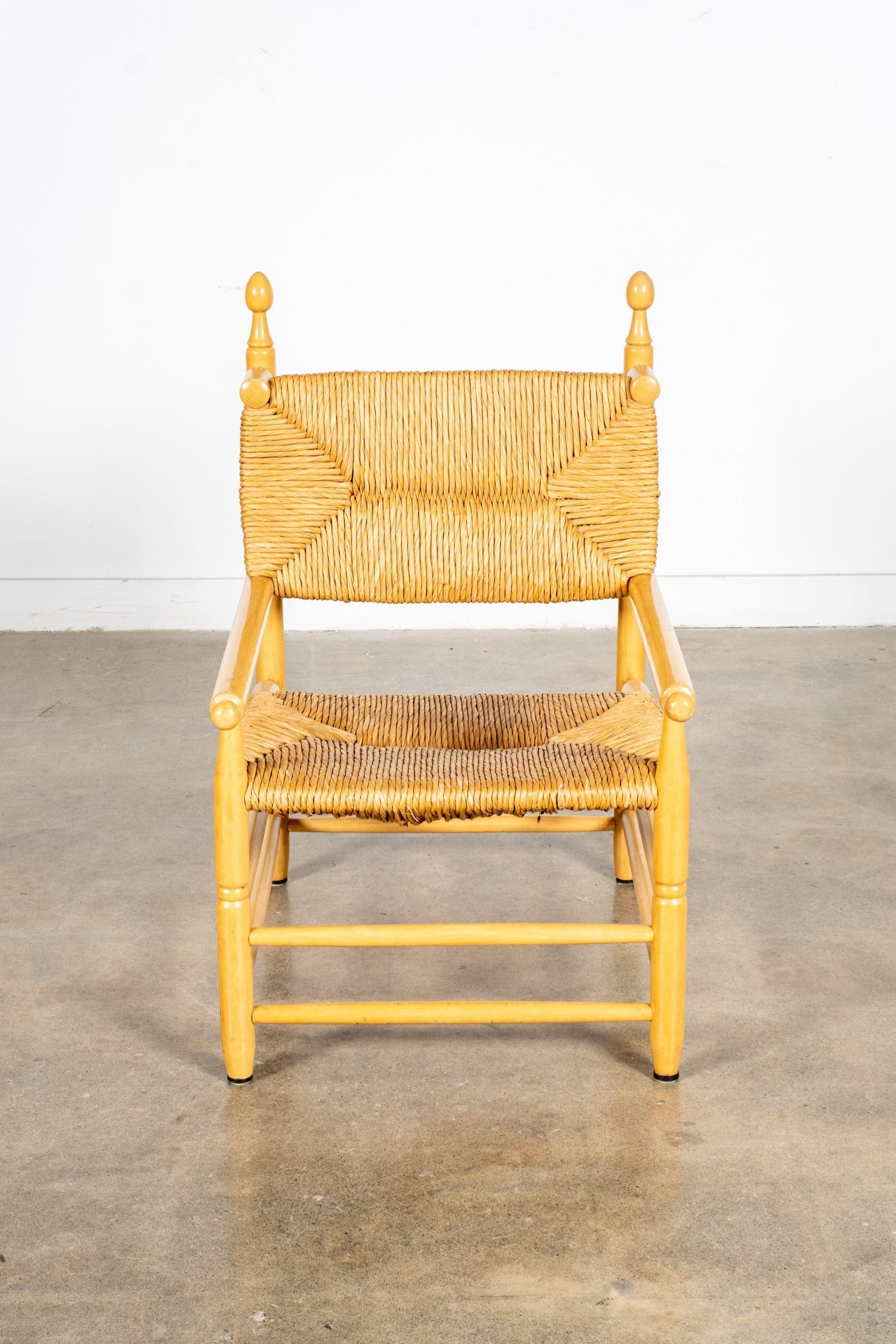 French 1960s Wood and Rush Armchair For Sale