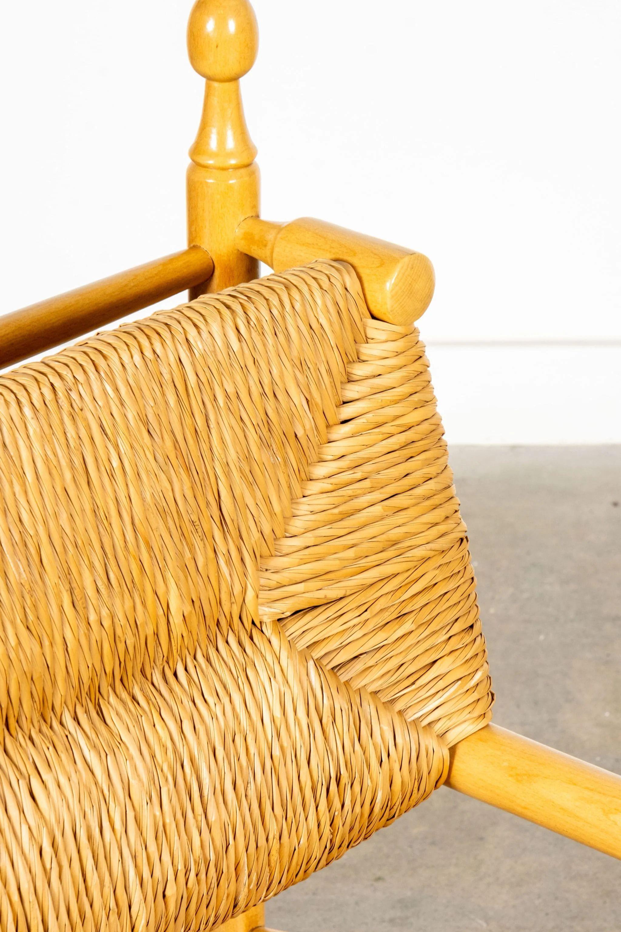 Rope 1960s Wood and Rush Armchair For Sale