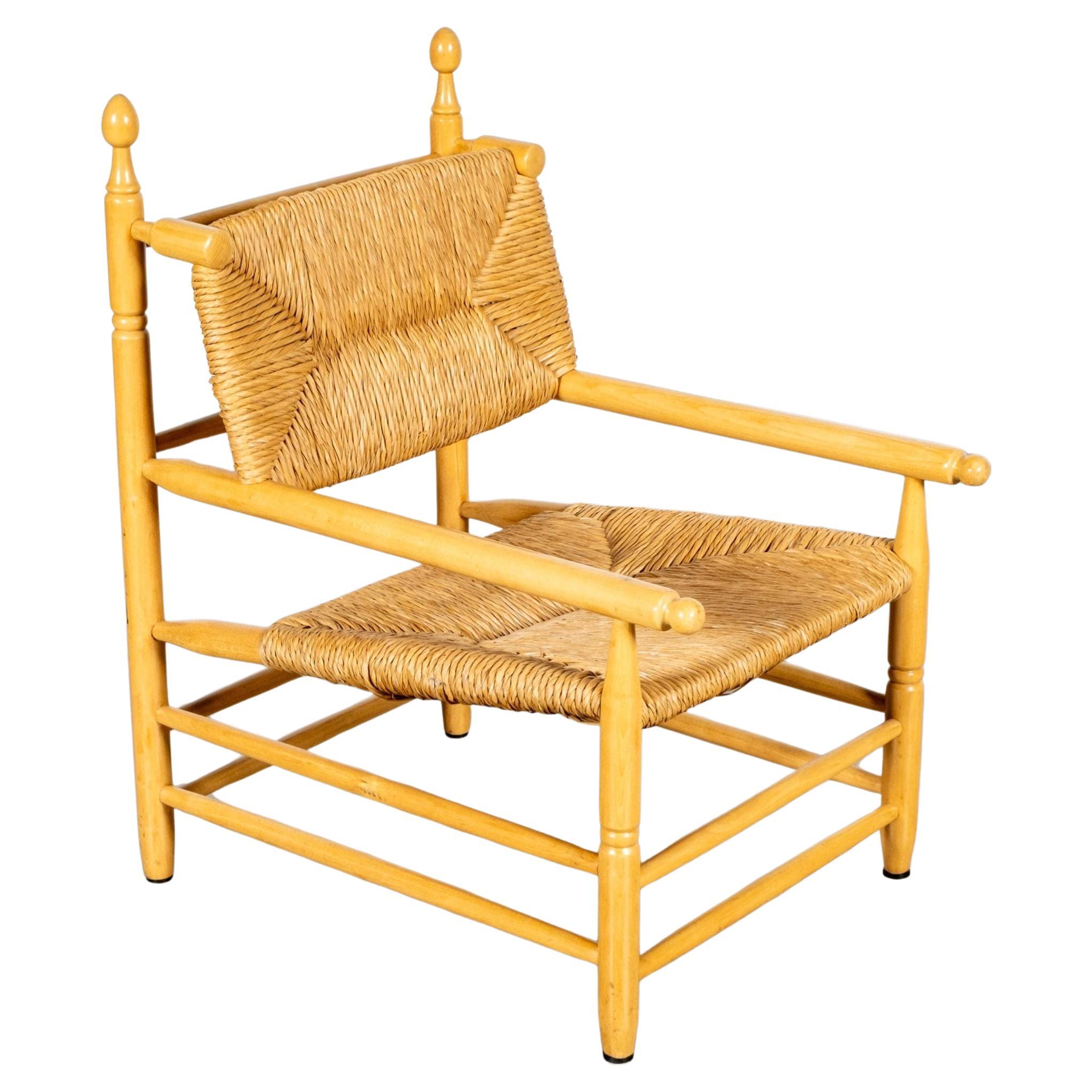 1960s Wood and Rush Armchair For Sale