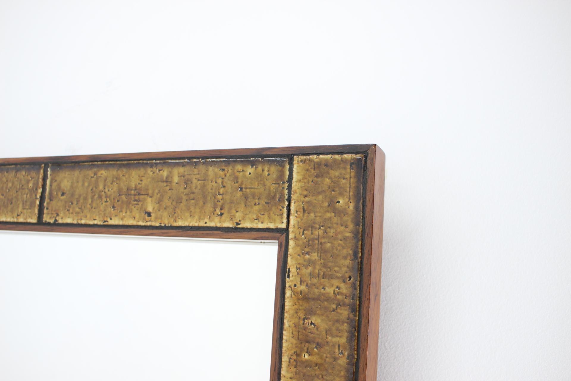 Danish 1960s Wood and Tile Mirror, Denmark For Sale