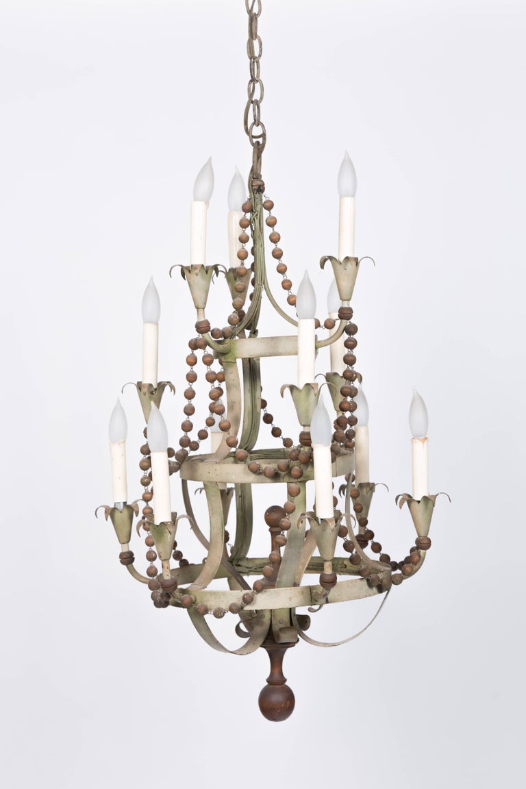 1960s Wood Beaded Chandelier For Sale at 1stdibs