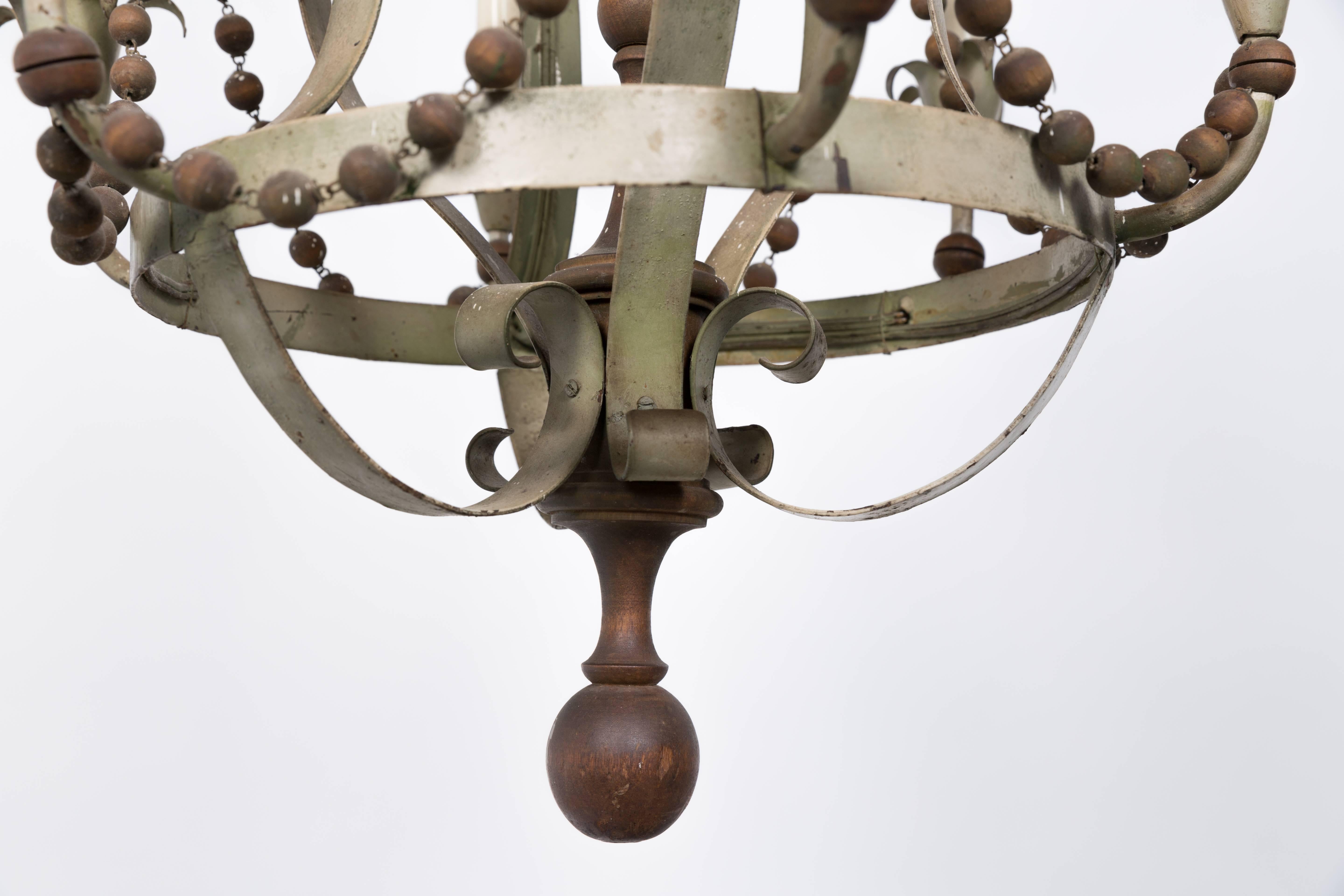 1960s Wood Beaded Chandelier In Good Condition For Sale In Tarrytown, NY