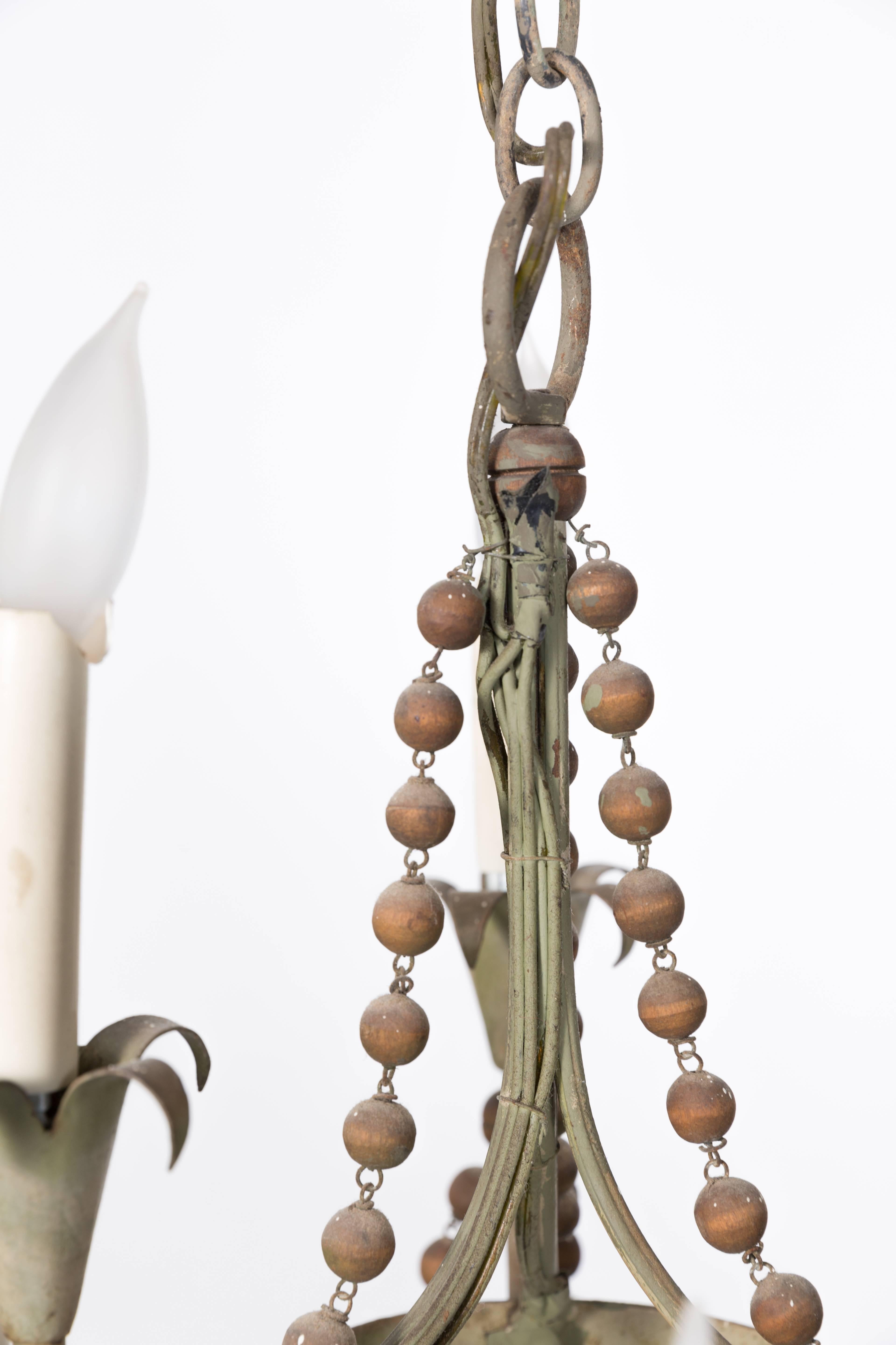 Mid-20th Century 1960s Wood Beaded Chandelier For Sale