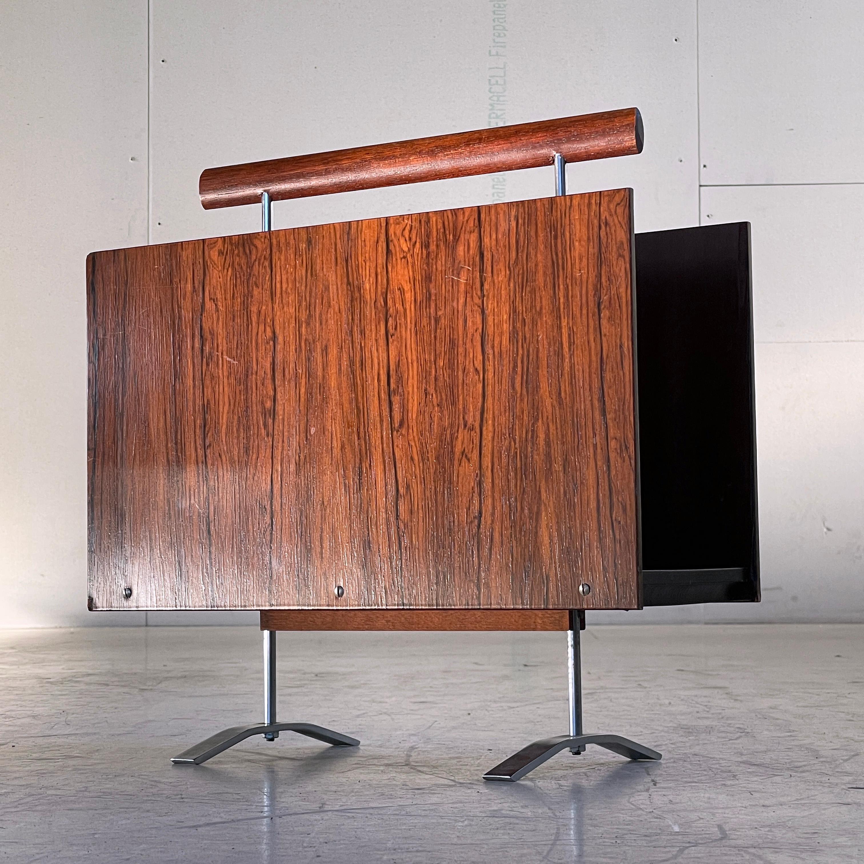 Mid-Century Modern 1960’s Wood & Chrome Magazine / Newspaper Holder - Opal Kleinmöbel, W. Germany For Sale