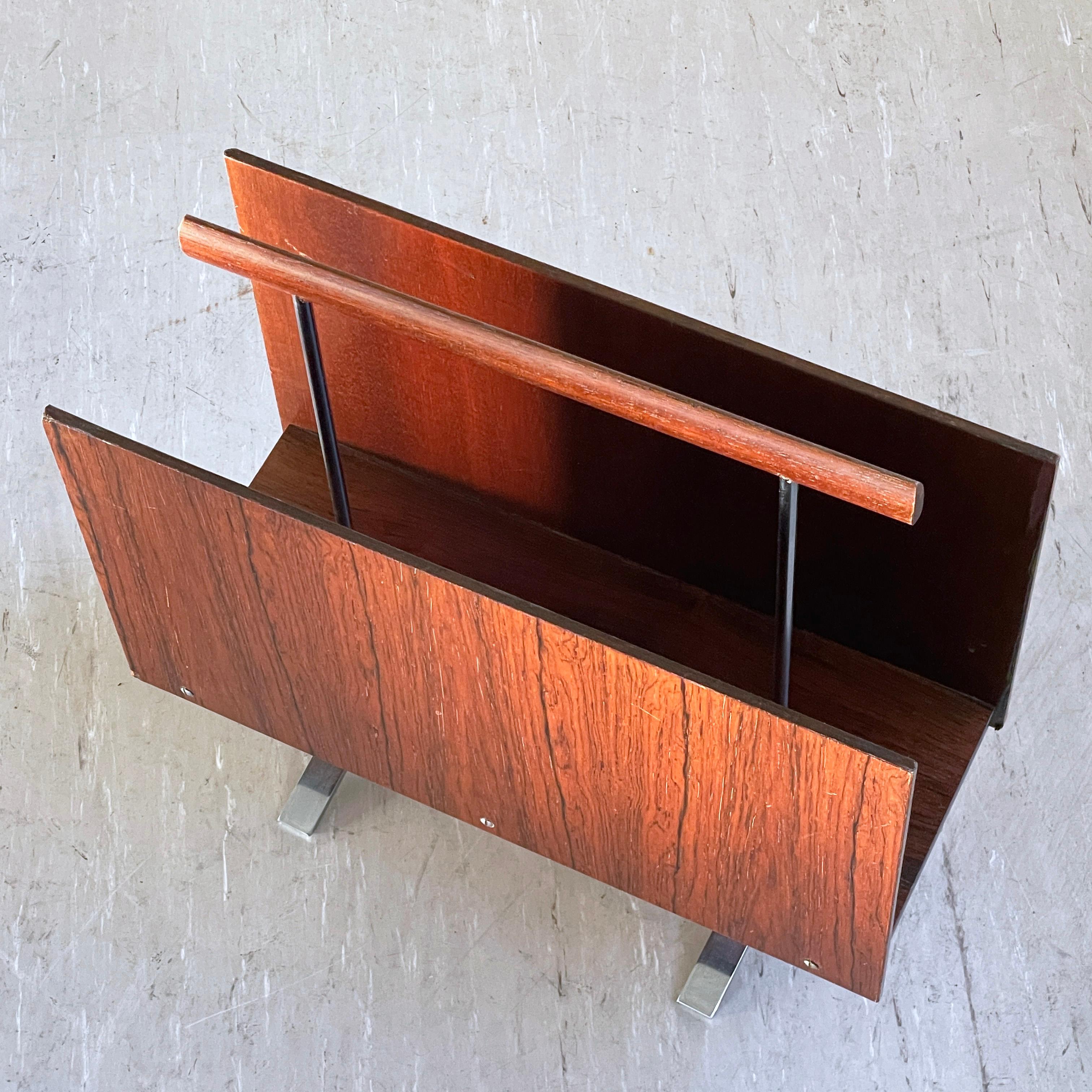 Mid-20th Century 1960’s Wood & Chrome Magazine / Newspaper Holder - Opal Kleinmöbel, W. Germany For Sale