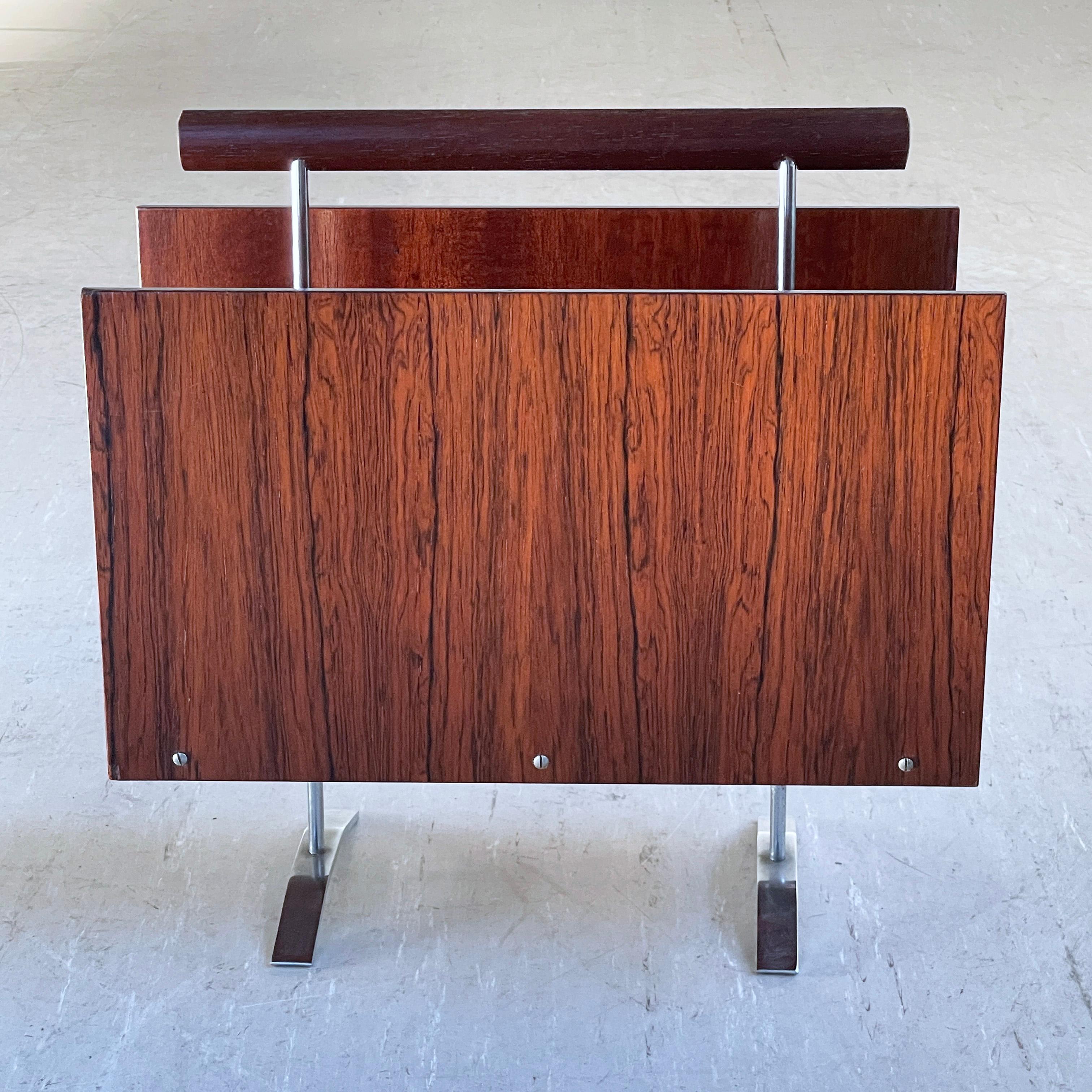 Metal 1960’s Wood & Chrome Magazine / Newspaper Holder - Opal Kleinmöbel, W. Germany For Sale