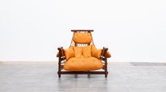 1960s Wood, Leather Cushion Lounge Chair and Ottoman by Jean Gillon