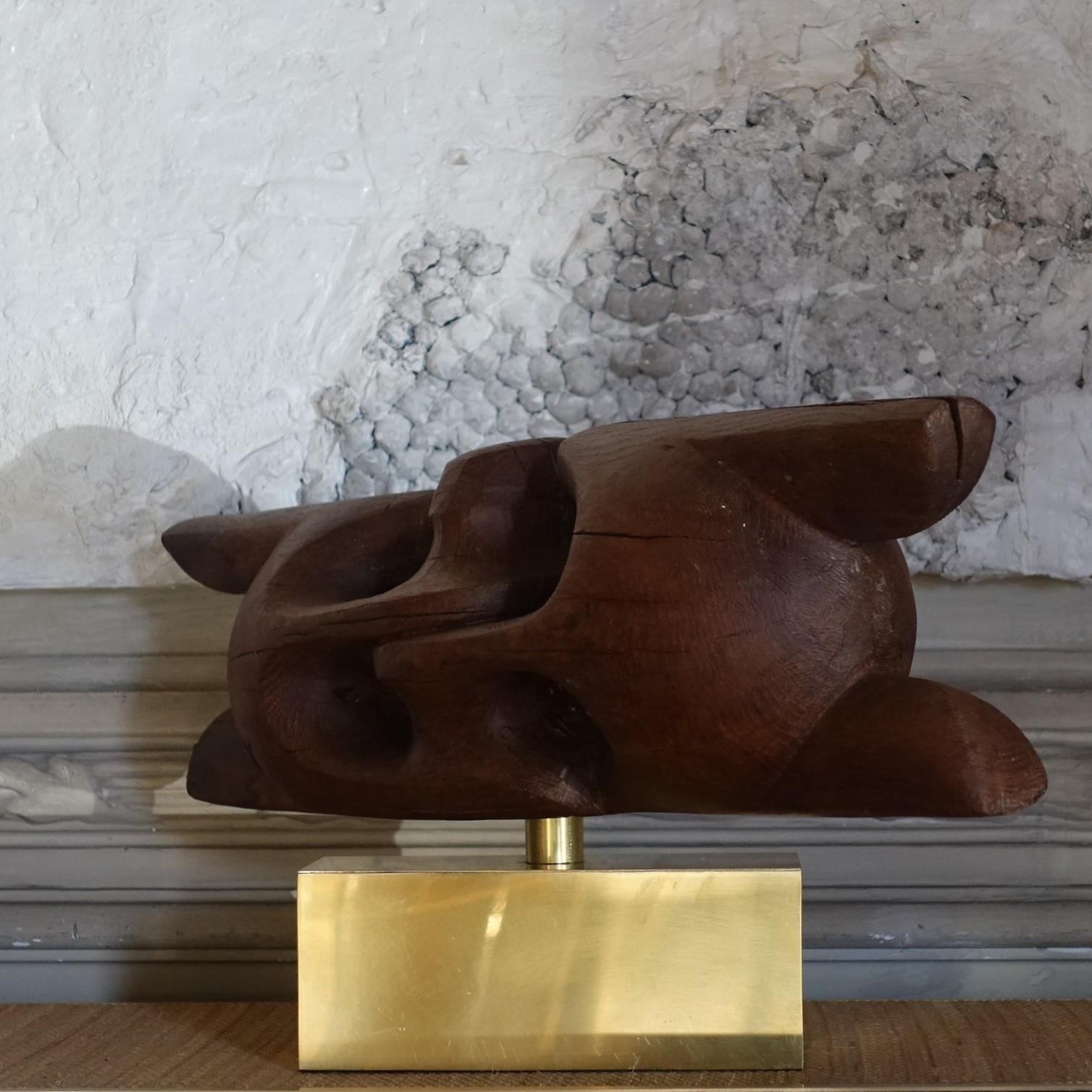 1960's Wood Sculpture by Dragoljub Milosevic Brass Base 5