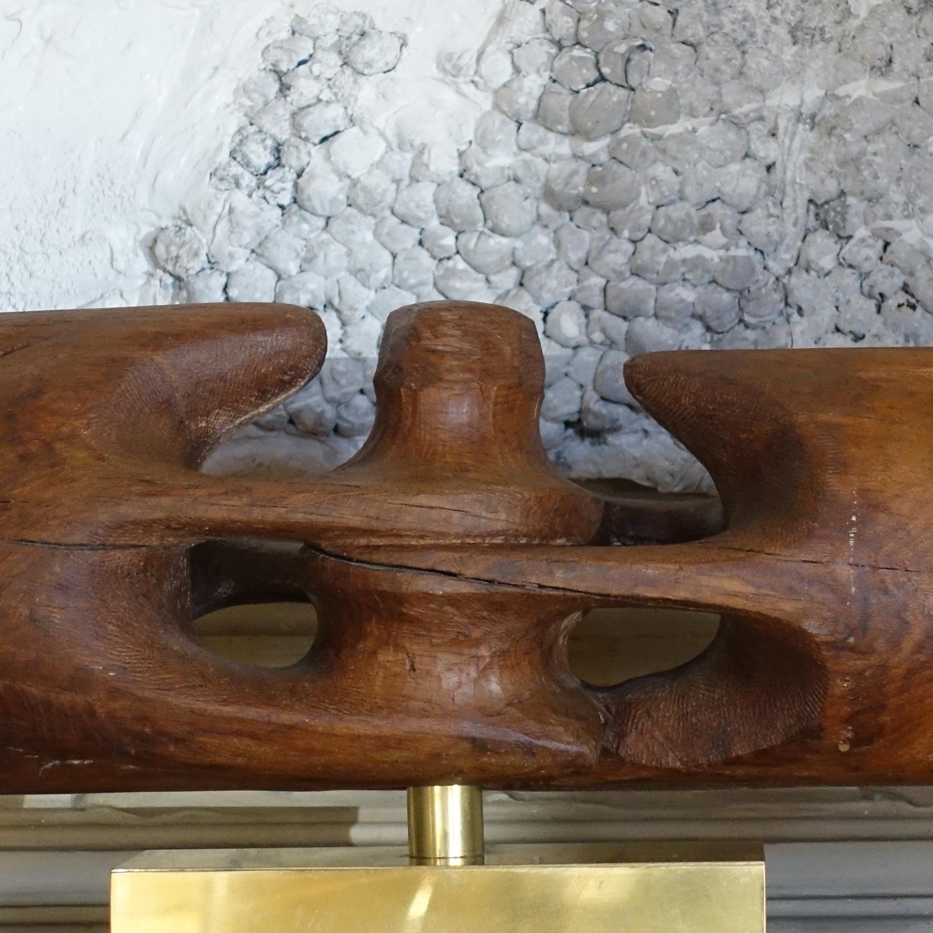 1960's Wood Sculpture by Dragoljub Milosevic Brass Base In Good Condition In Firenze, IT
