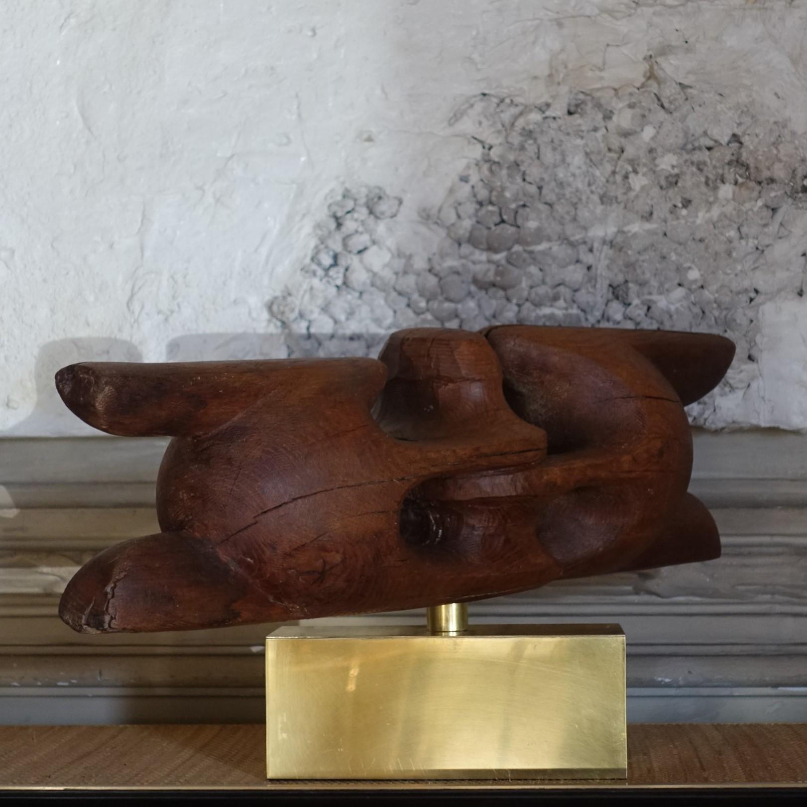 1960's Wood Sculpture by Dragoljub Milosevic Brass Base 1