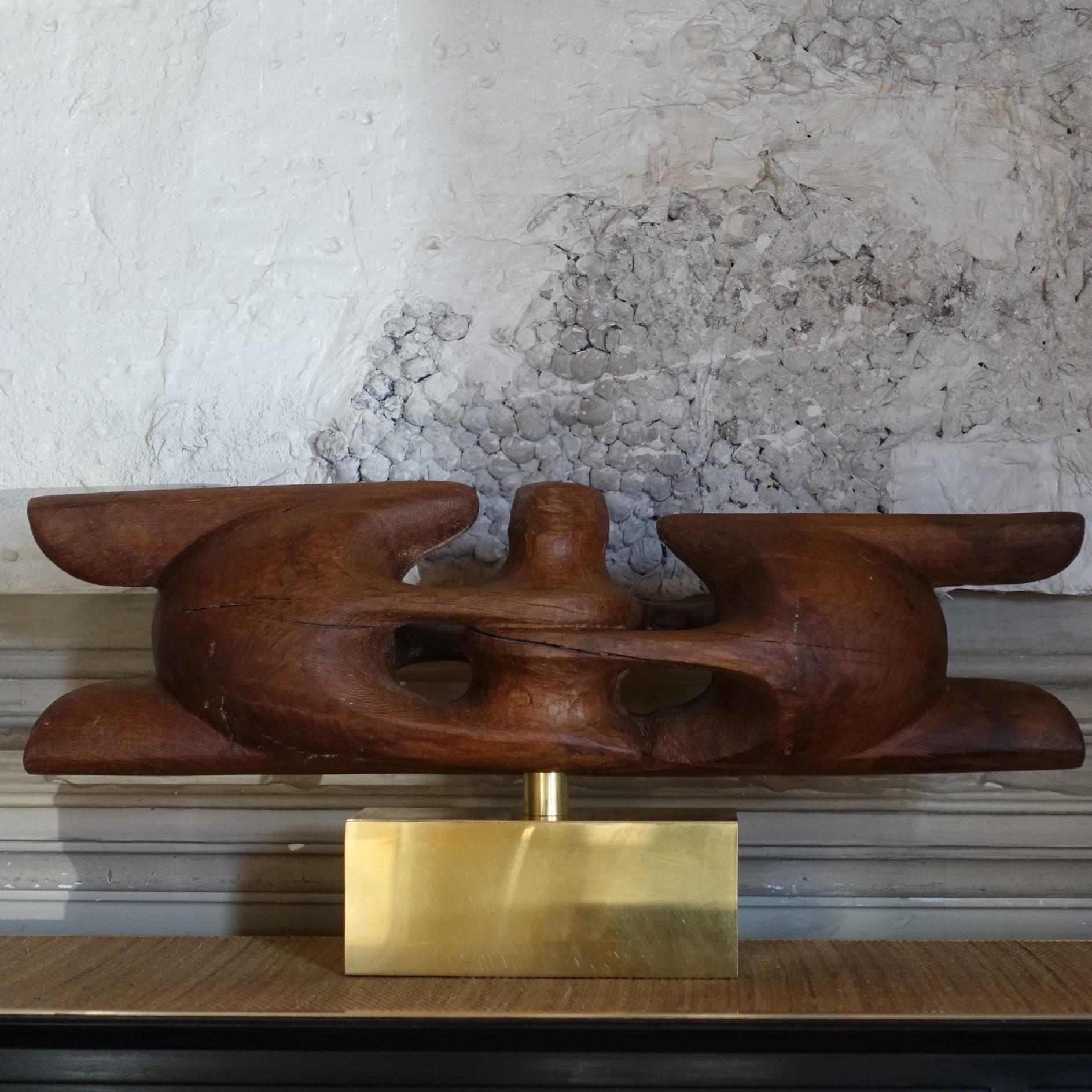1960's Wood Sculpture by Dragoljub Milosevic Brass Base 3