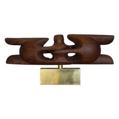 1960
s Wood Sculpture by Dragoljub Milosevic Brass Base