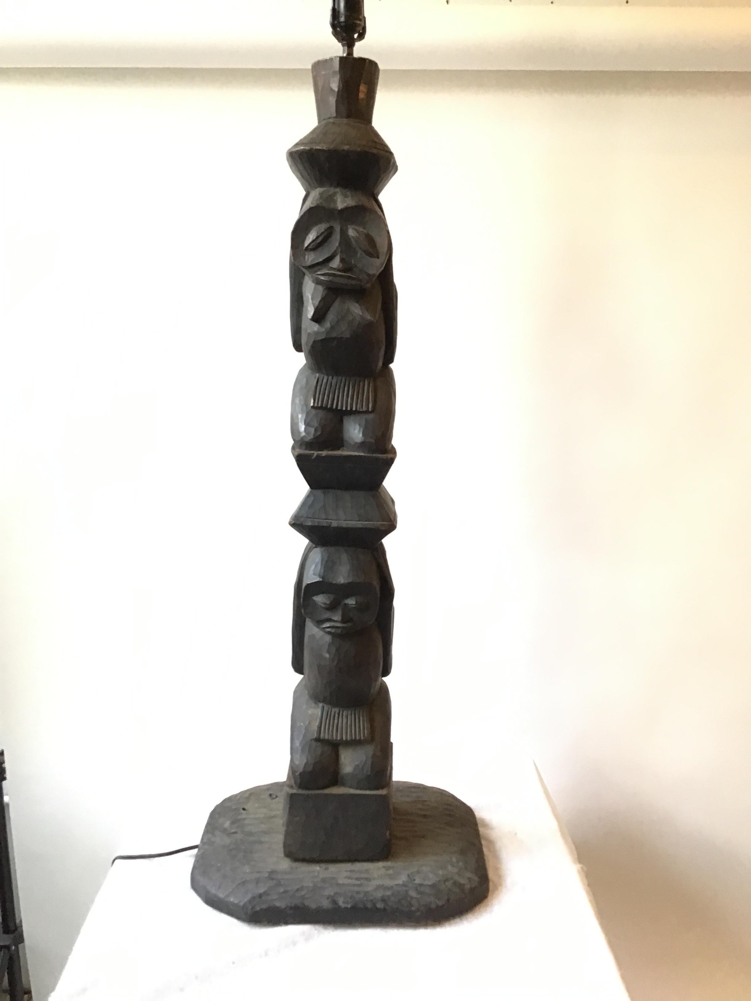 1960s wood TOTEM pole lamp.