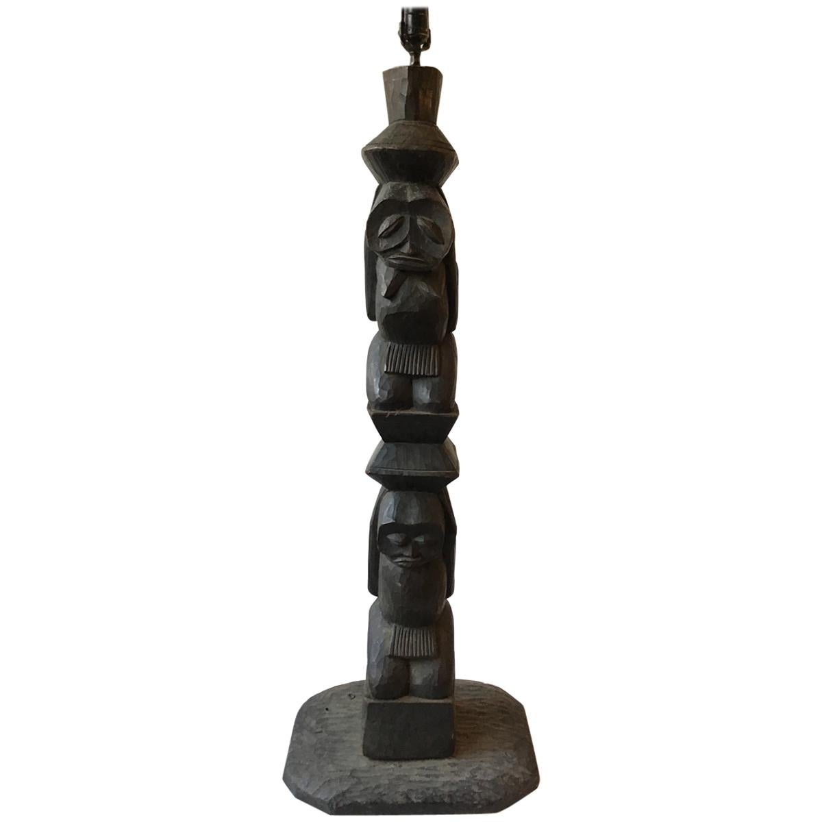 1960s Wood TOTEM Pole Lamp For Sale