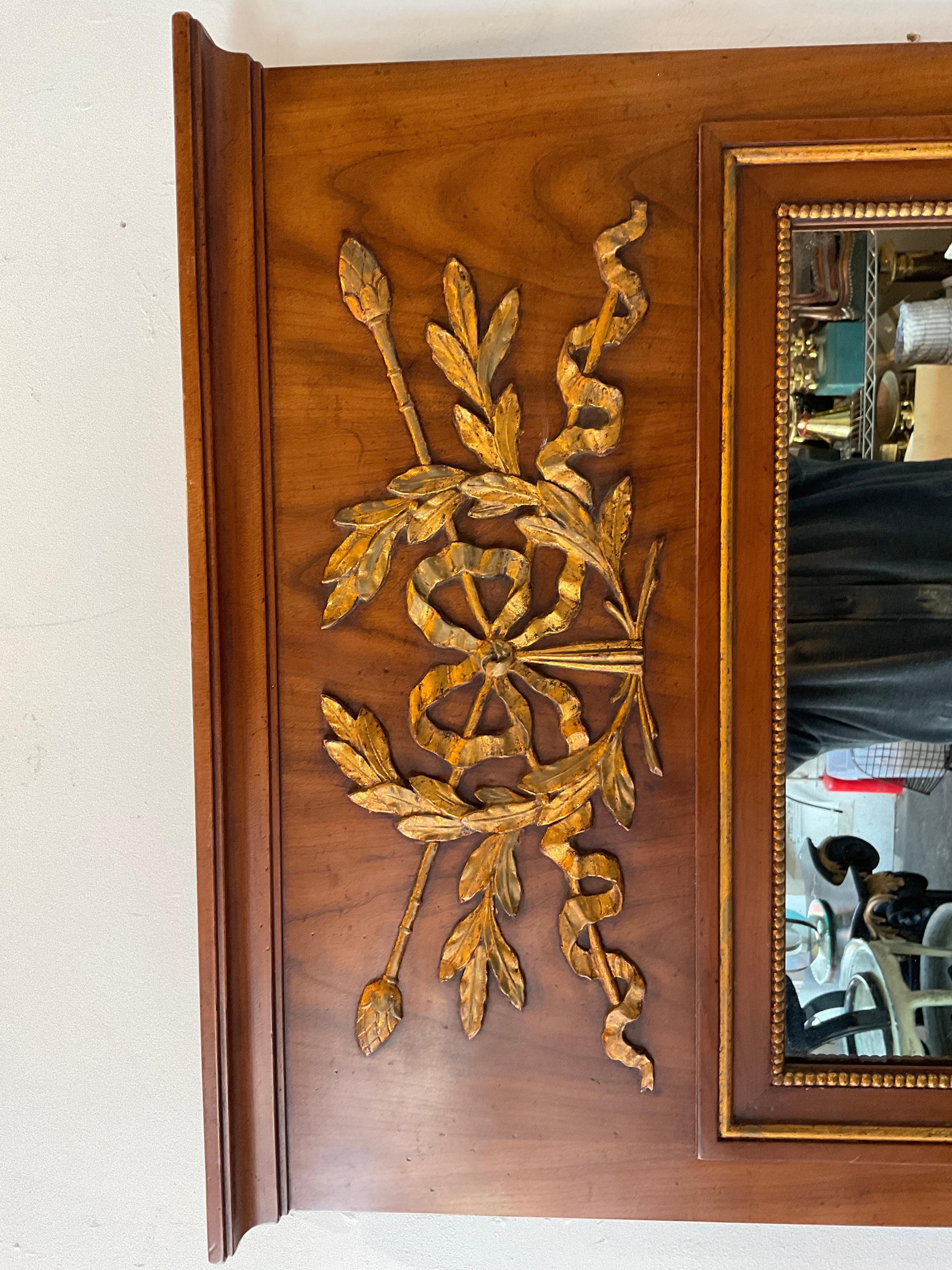 Mid-20th Century 1960s, Wood Trumeau Mirror with Gilt Accents For Sale
