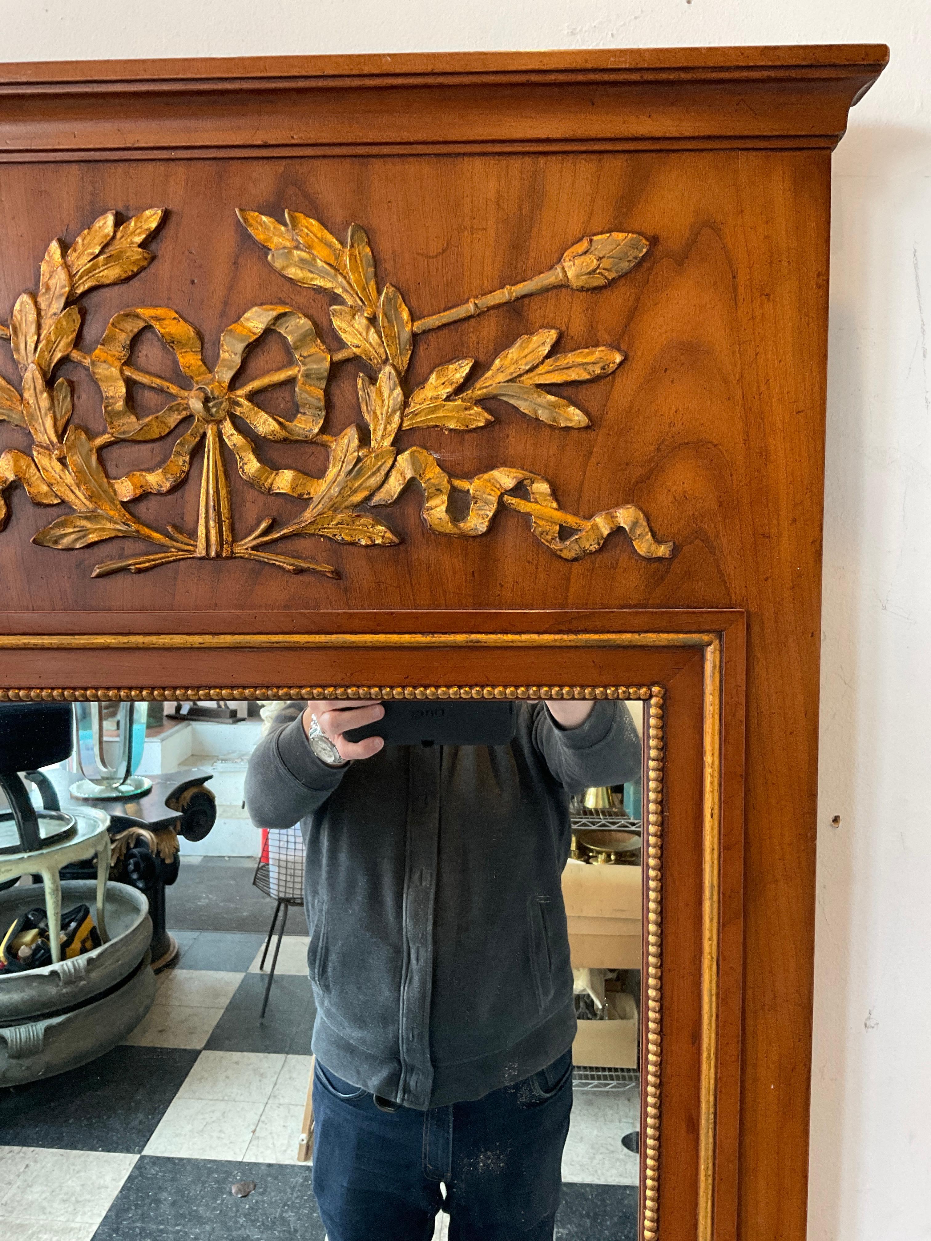 1960s, Wood Trumeau Mirror with Gilt Accents For Sale 1