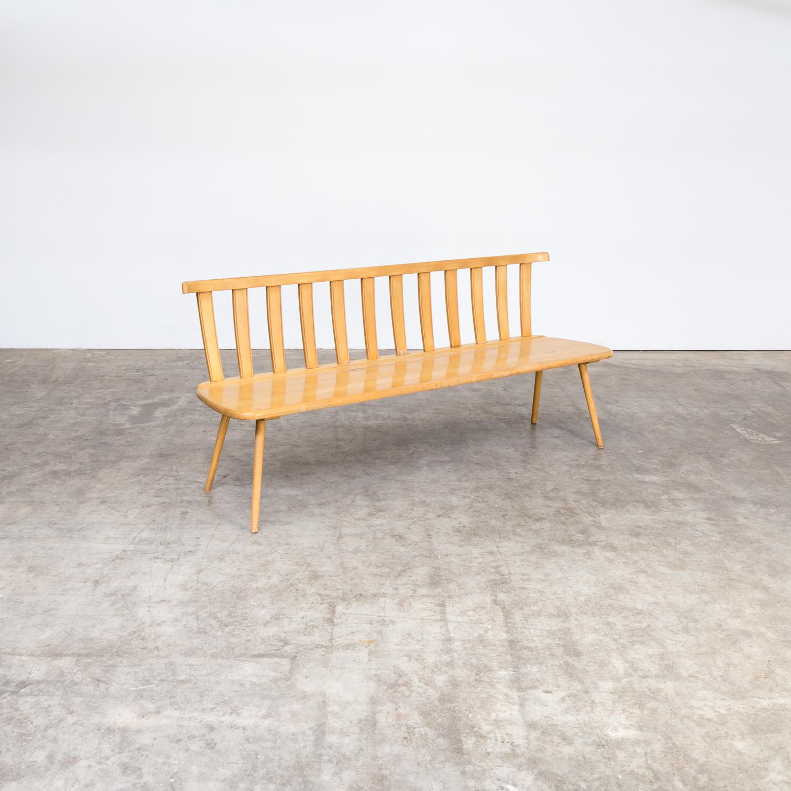 1960s Wooden Beech Long Seating Bench For Sale 4