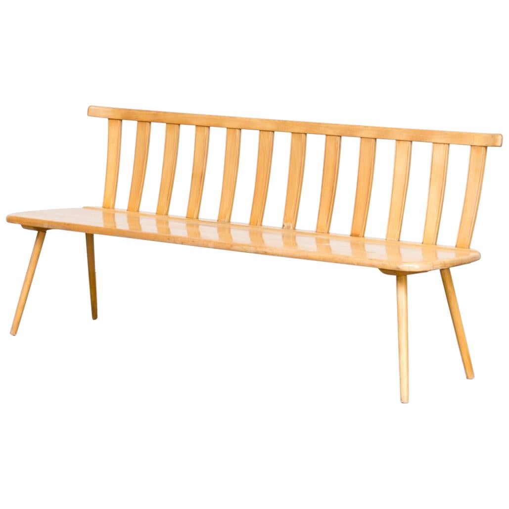 1960s Wooden Beech Long Seating Bench For Sale