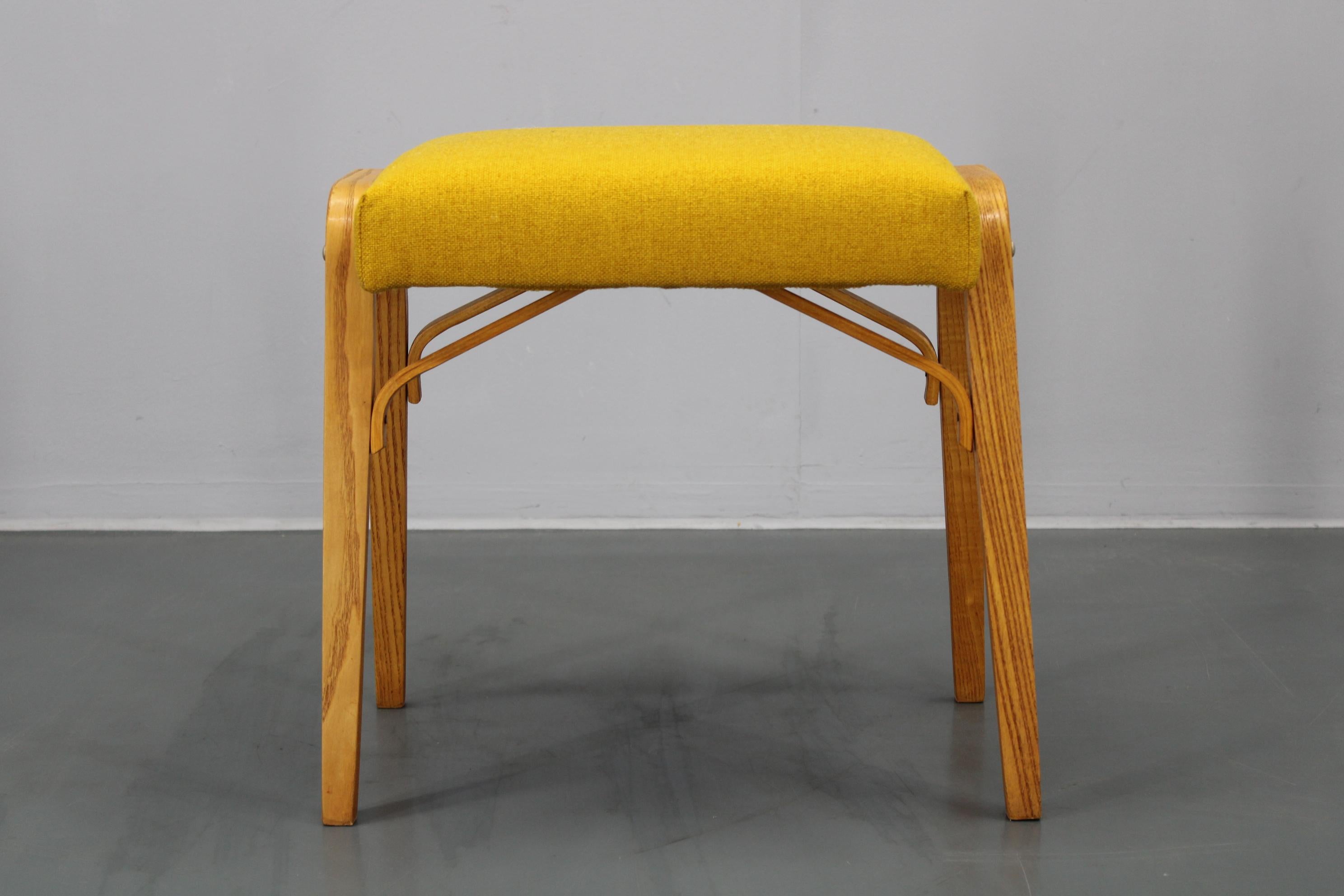 Mid-Century Modern 1960s Wooden Restored Stool , Czechoslovakia For Sale