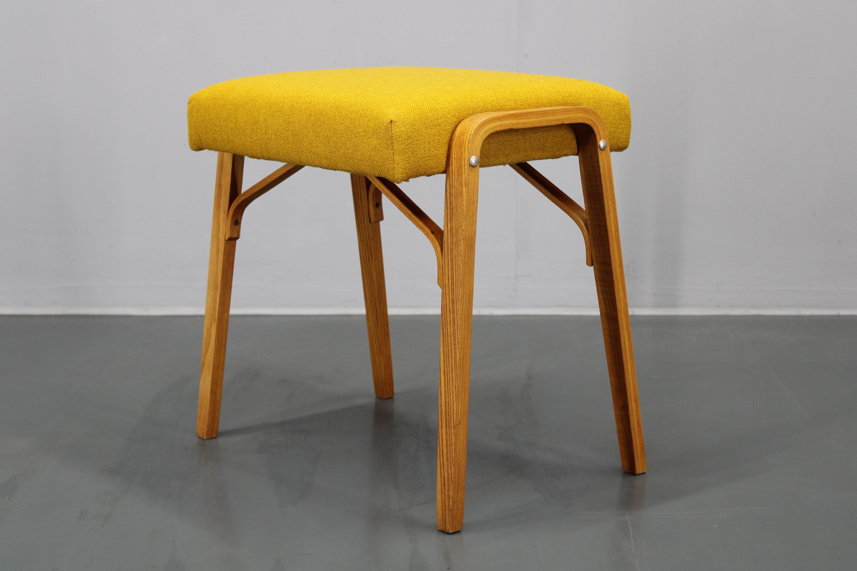 Veneer 1960s Wooden Restored Stool , Czechoslovakia For Sale