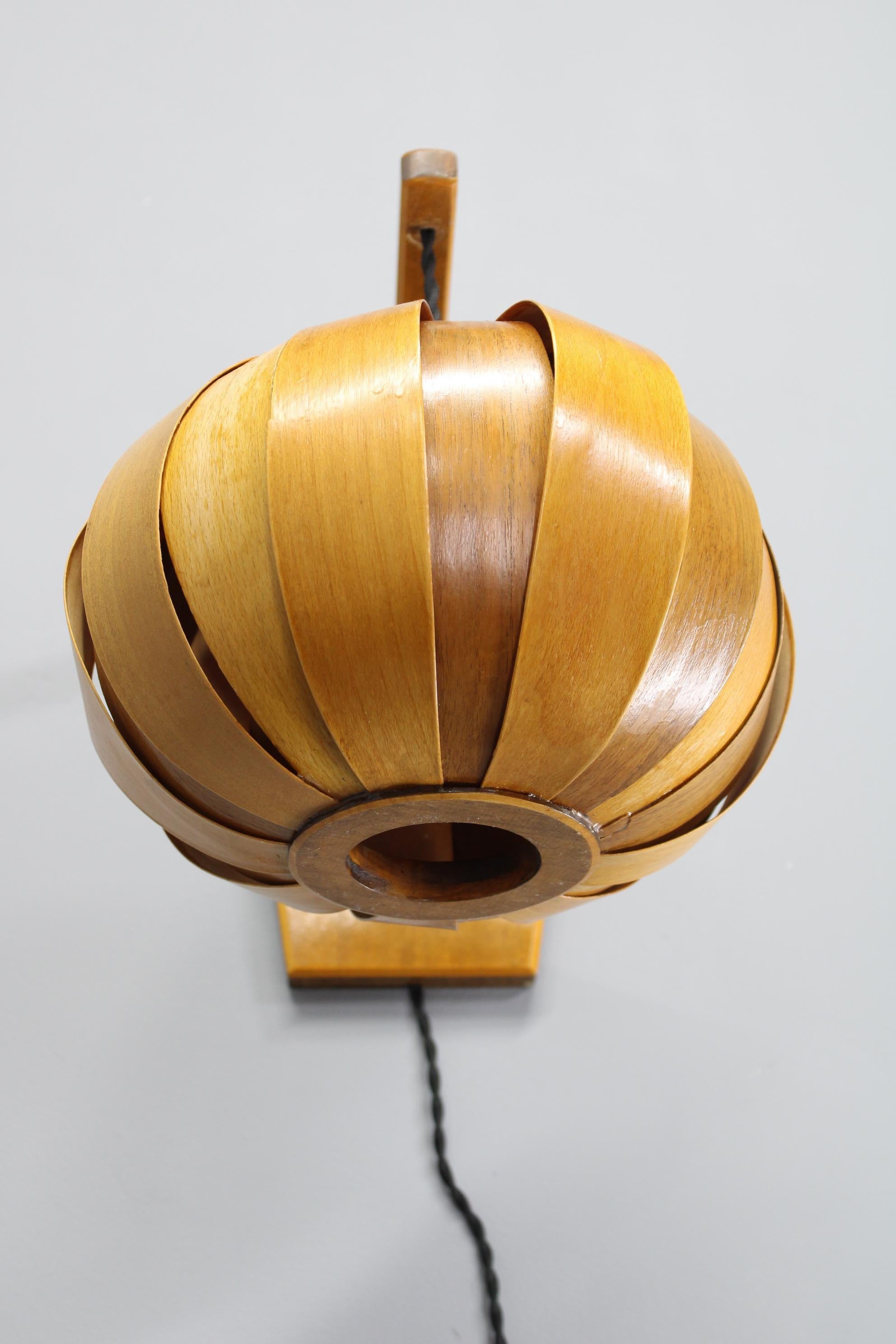 Veneer 1960s Wooden Wall Lamp, Czechoslovakia For Sale