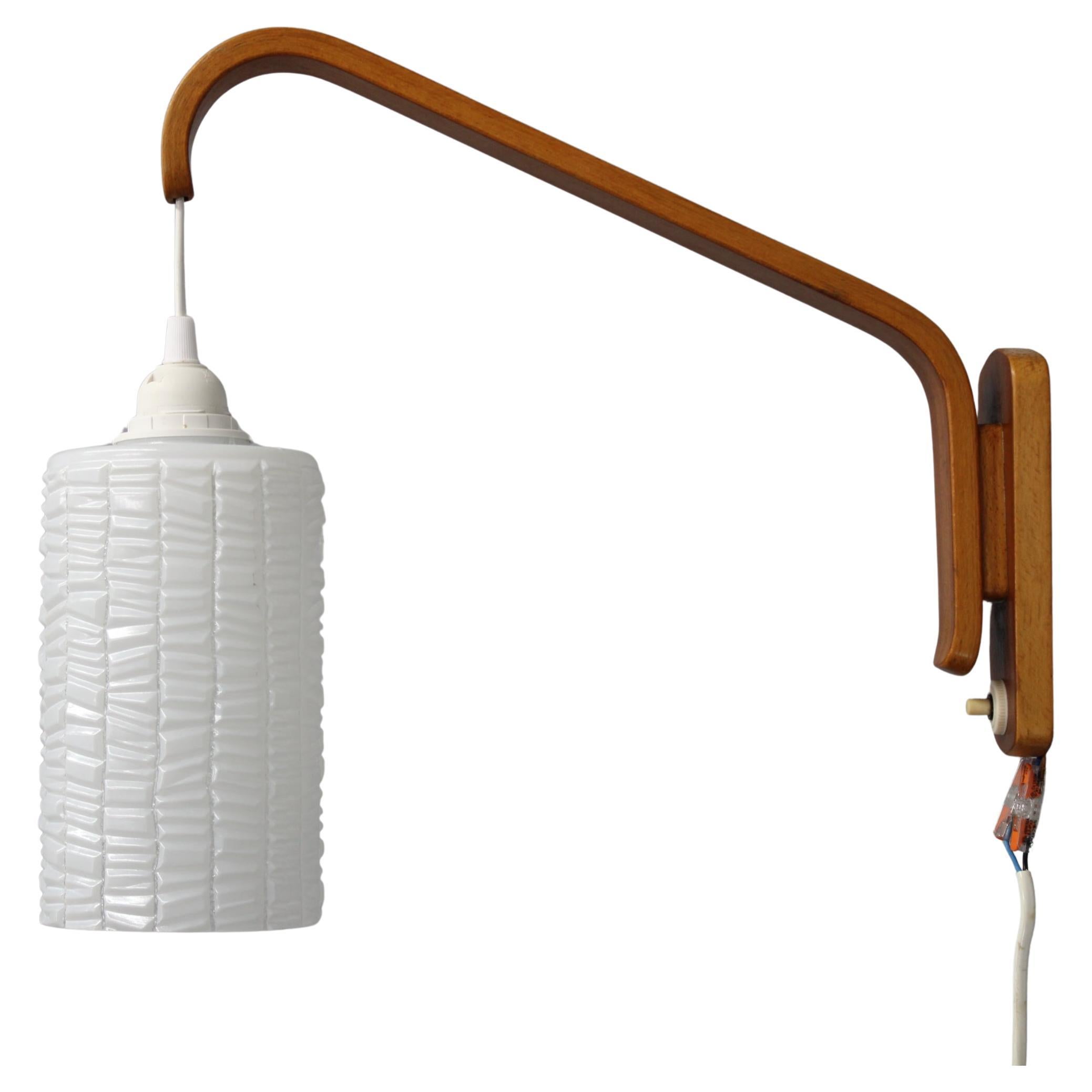 1960s Wooden Wall Lamp with Glass Shade, Czechoslovakia