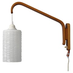 1960s Wooden Wall Lamp with Glass Shade, Czechoslovakia