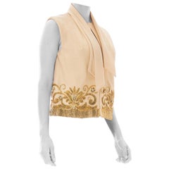 Vintage 1960S MR BLACKWELL Cream Wool Vest With Baroque Gold Beaded Border