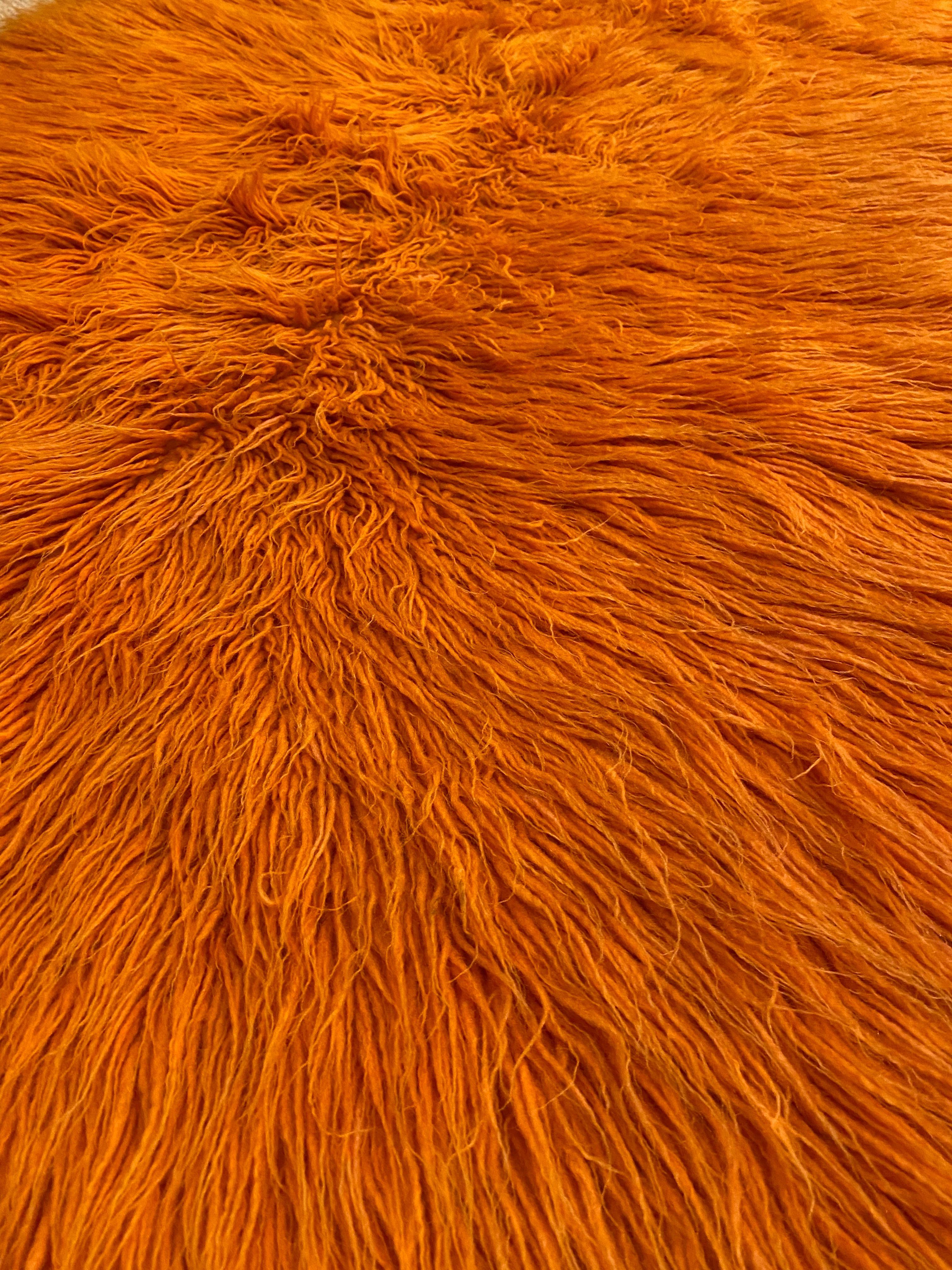 Mid-Century Modern 1960s Wool Handwoven Orange Rug Vintage Retro Folk Art Carpet Throw 1950s kids For Sale