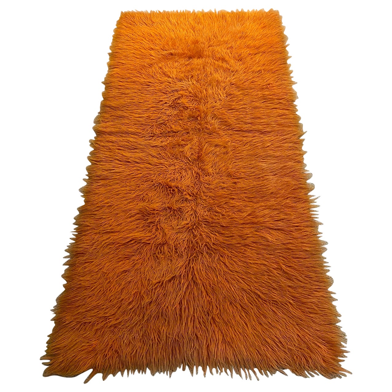 Tappeto arancione in lana intrecciata a mano degli anni '60 Vintage Retro Folk Art Carpet Throw 1950s kids in vendita