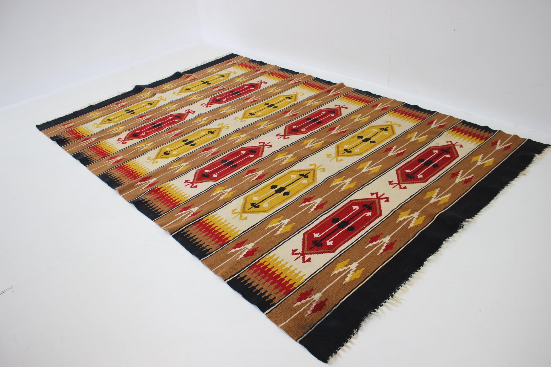 Mid-Century Modern 1960s Wool Kilim Carpet, Czechoslovakia For Sale