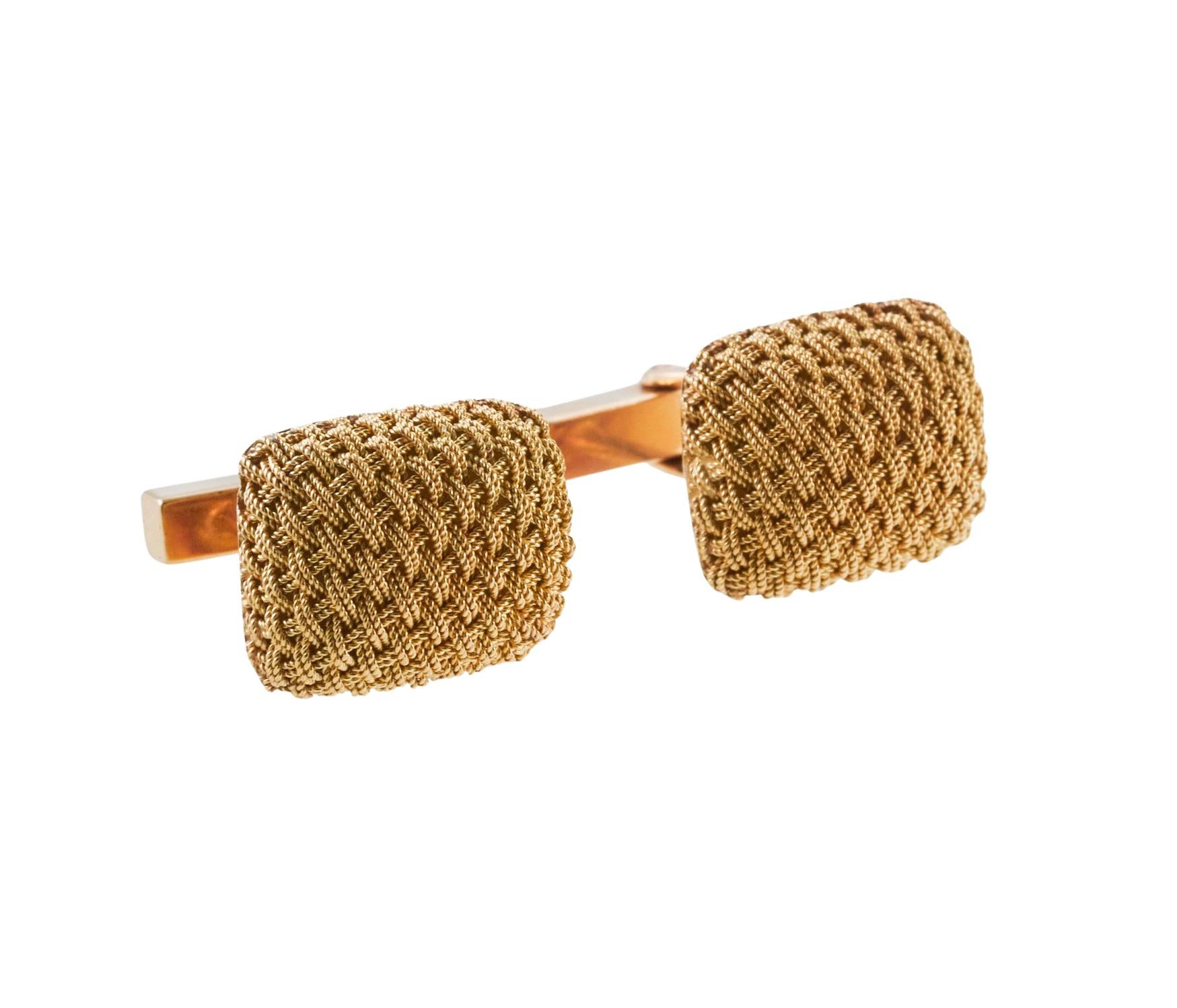 Pair of vintage, circa 1960s 14k gold cufflinks, featuring woven 