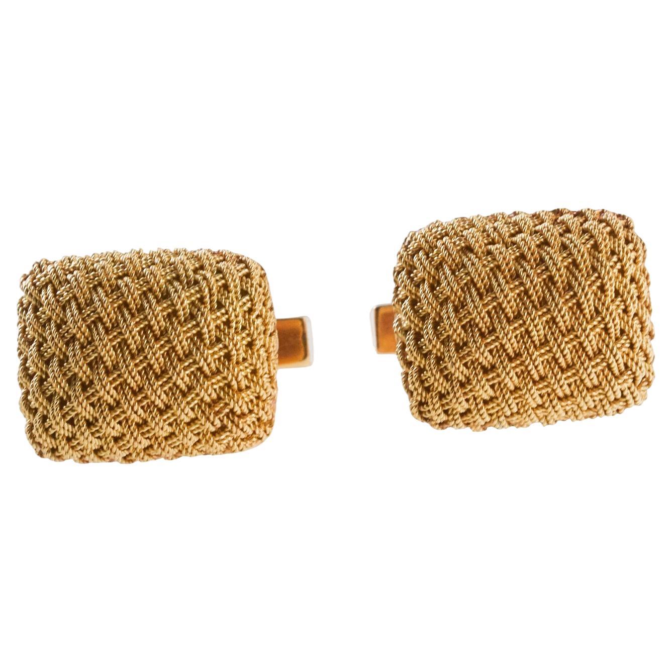 1960s Woven Basket Weave Gold Cufflinks
