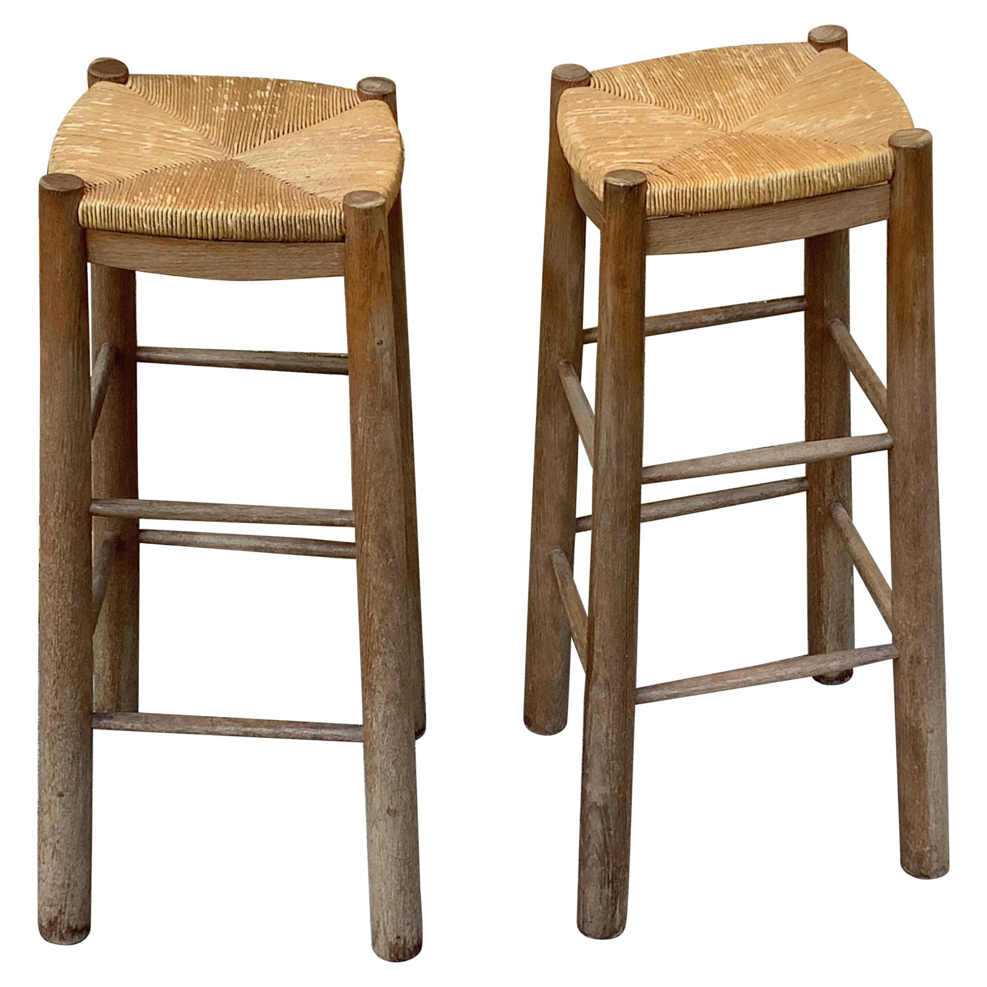 1960 S Woven French Breakfast Stools, Woven Rush Seat Bar Stools