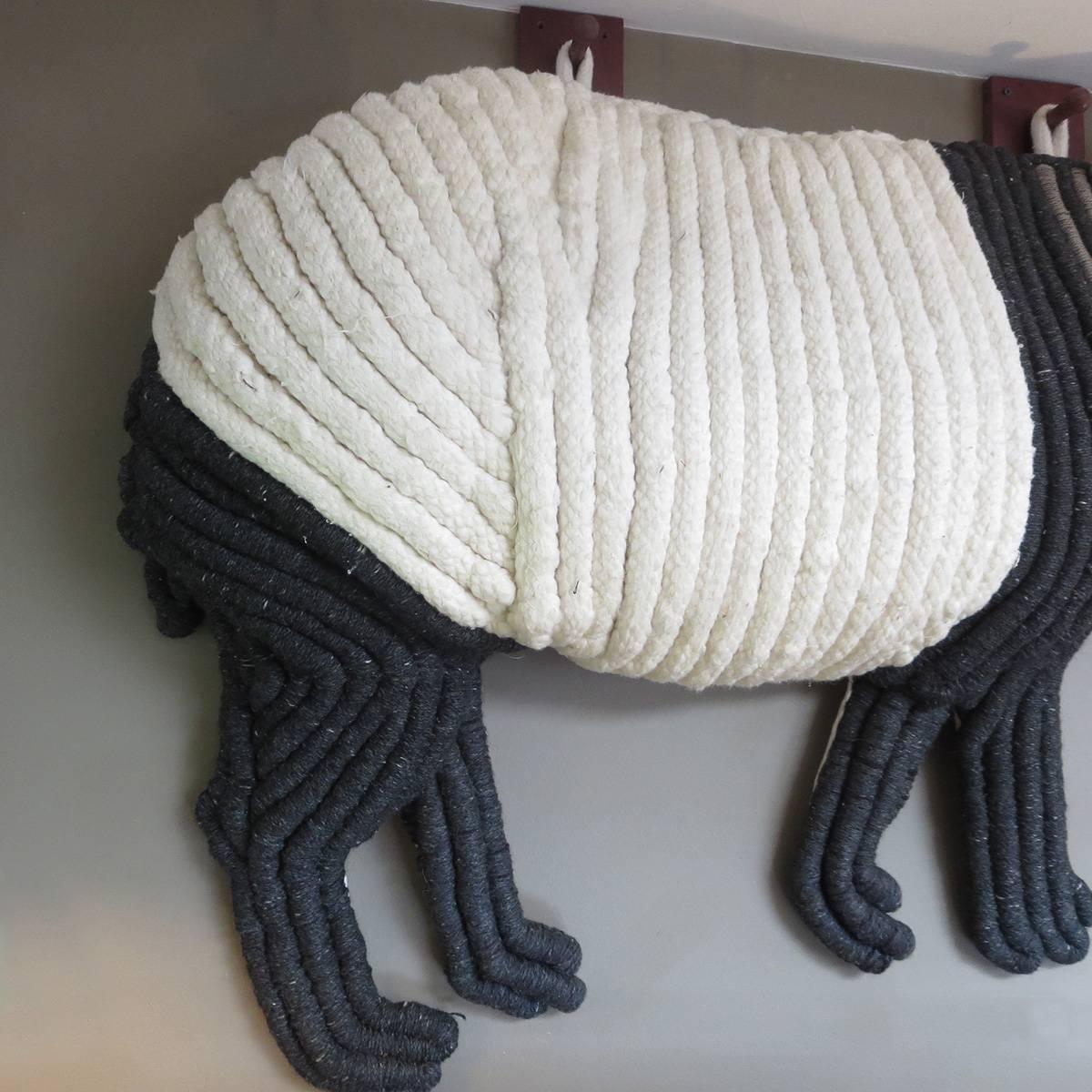 Mid-Century Modern 1960s Woven Macrame Tapir Wall Hanging Sculpture
