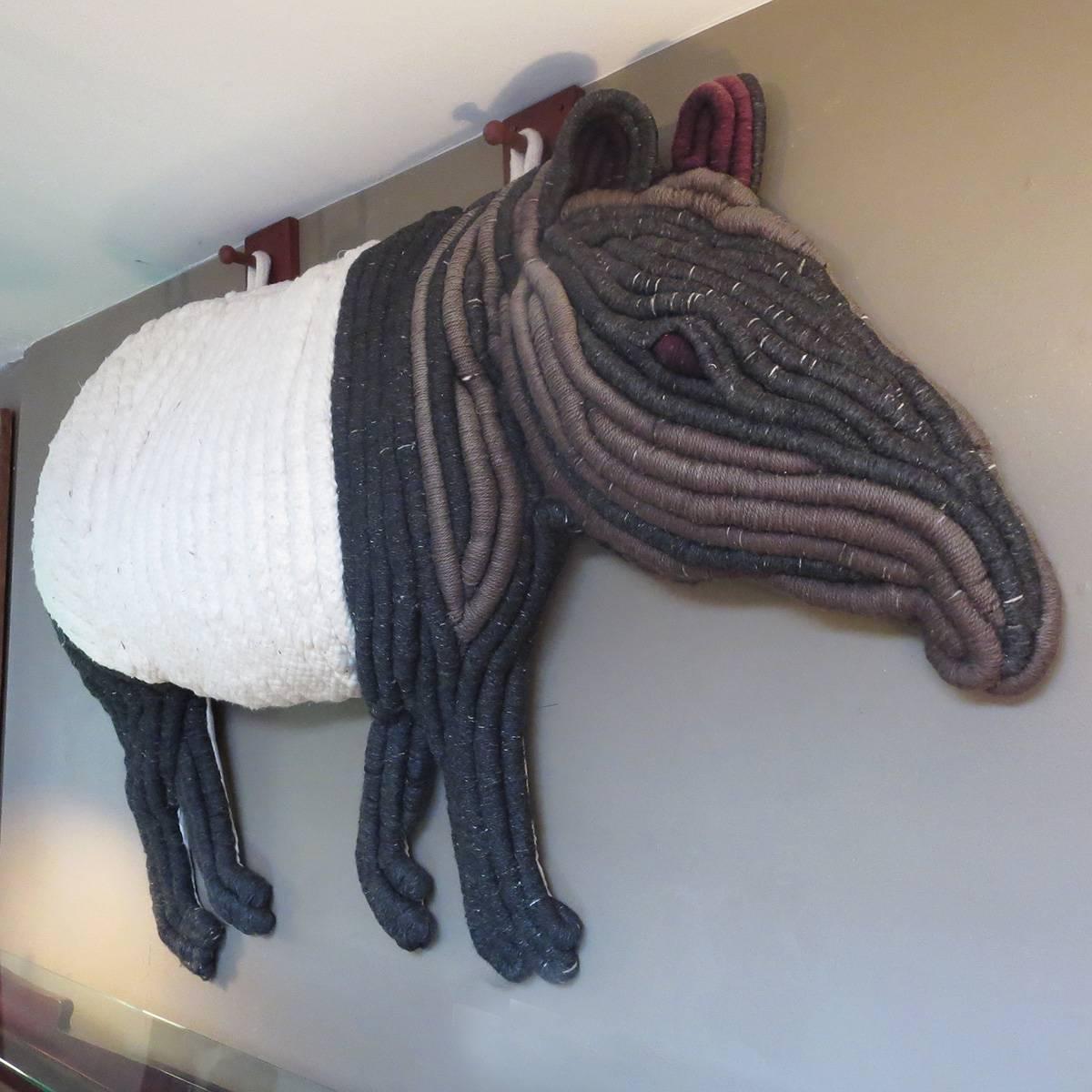 American 1960s Woven Macrame Tapir Wall Hanging Sculpture
