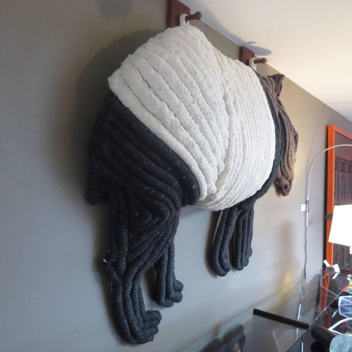 Hand-Knotted 1960s Woven Macrame Tapir Wall Hanging Sculpture