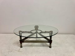 1960s Wrought Iron and Leather Coffee Table by Jean-Pierre Ryckaert