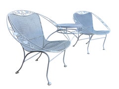 1960s Wrought Iron White Tete Bench Settee with Table