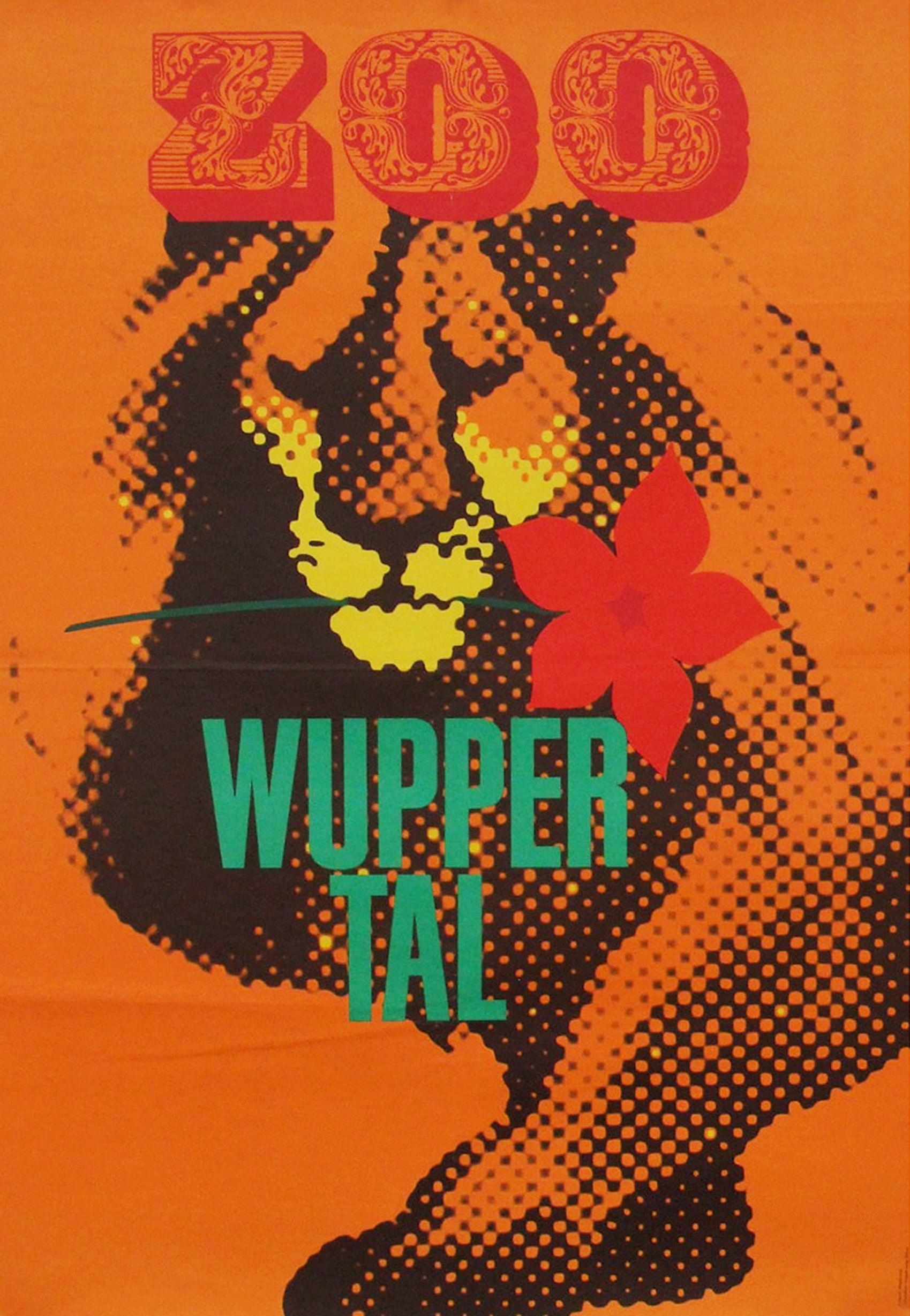 Mid-Century Modern 1960s Wuppertal Zoo Travel Poster Lion Illustration Germany Art For Sale