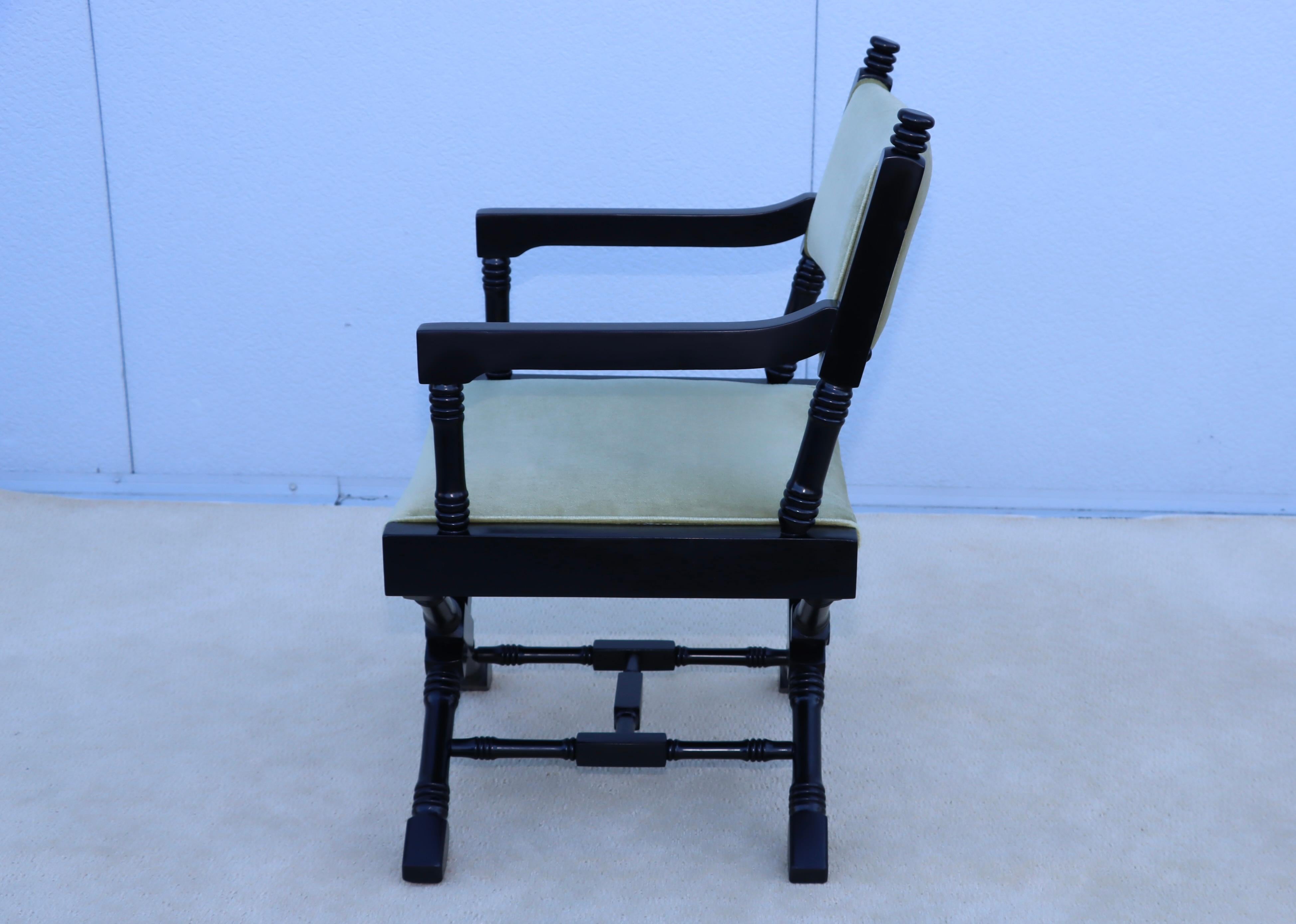 1960's X Base Black Lacquer Director Chairs With Mohair Upholstery. For Sale 7