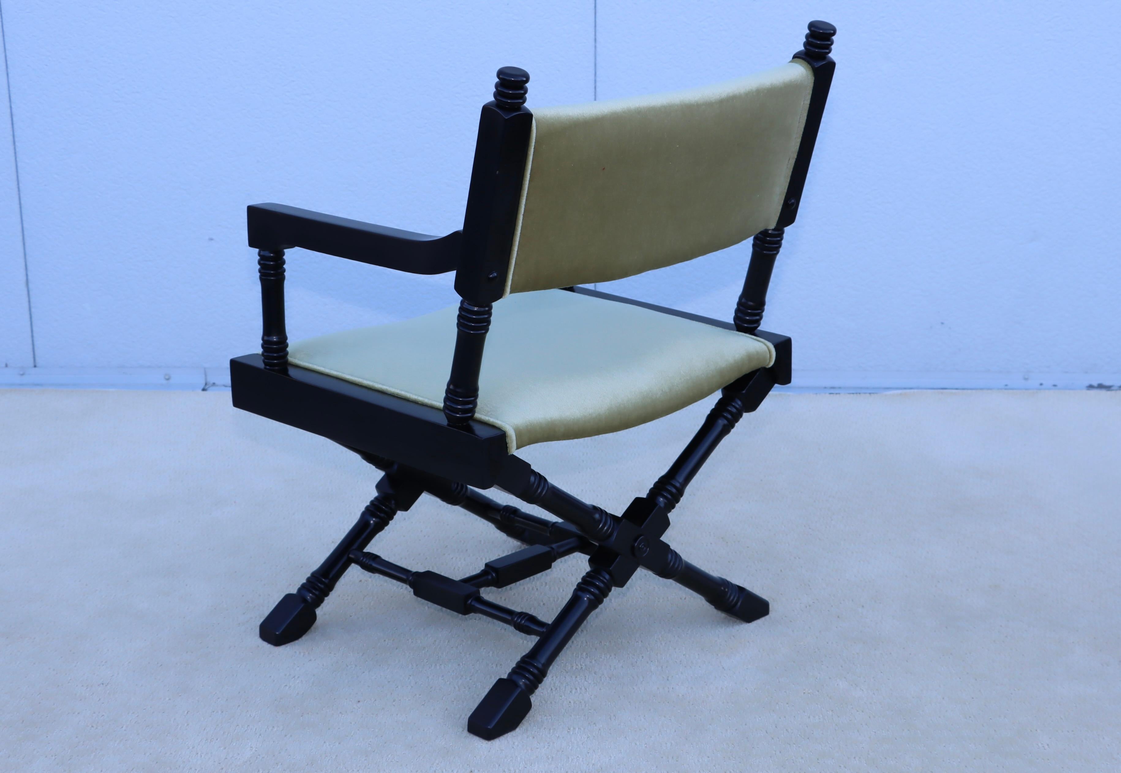 1960's X Base Black Lacquer Director Chairs With Mohair Upholstery. For Sale 8