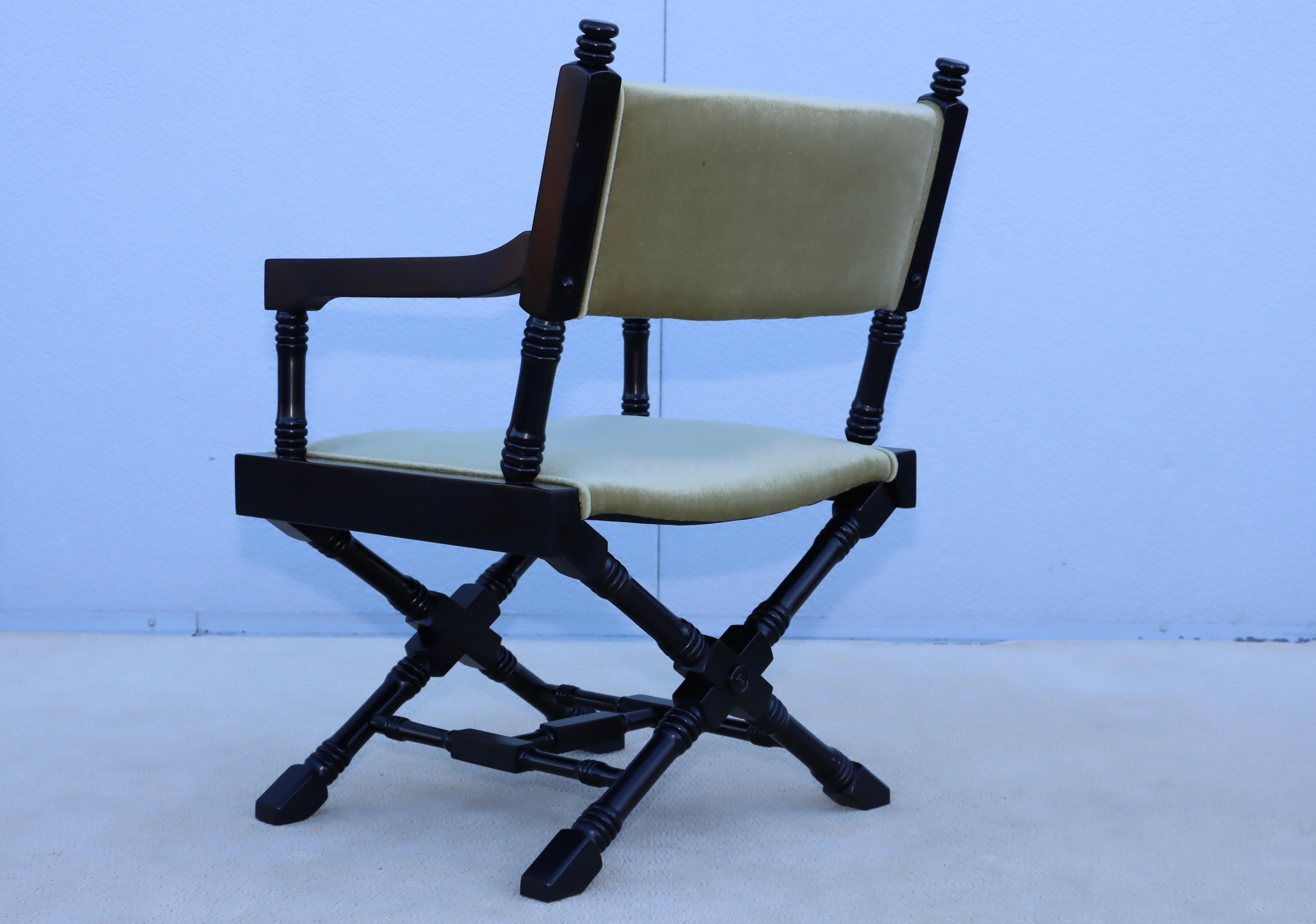 1960's X Base Black Lacquer Director Chairs With Mohair Upholstery. For Sale 9