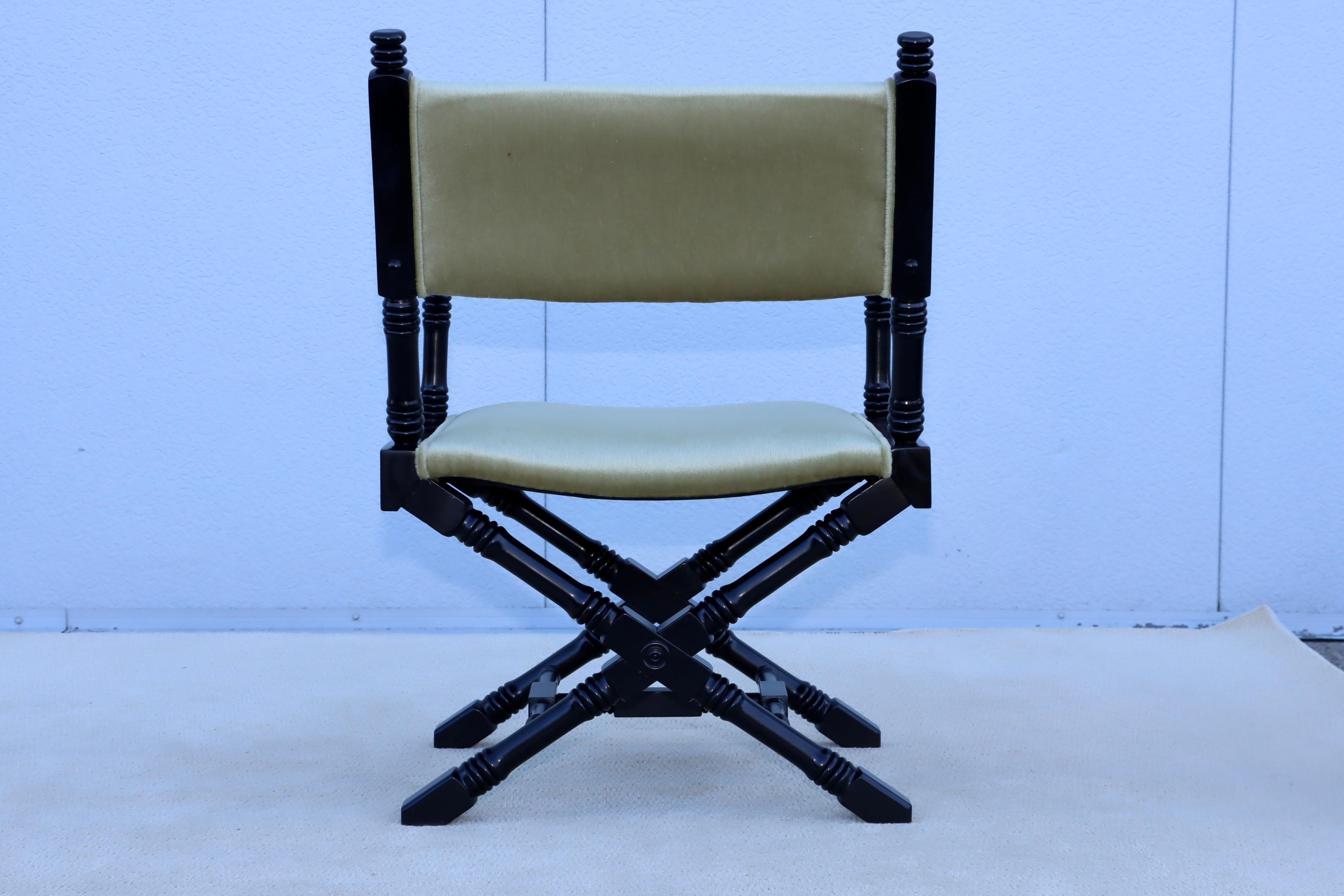 1960's X Base Black Lacquer Director Chairs With Mohair Upholstery. For Sale 10