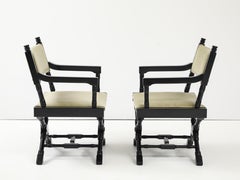 1960's X Base Black Lacquer Director Chairs With Mohair Upholstery.