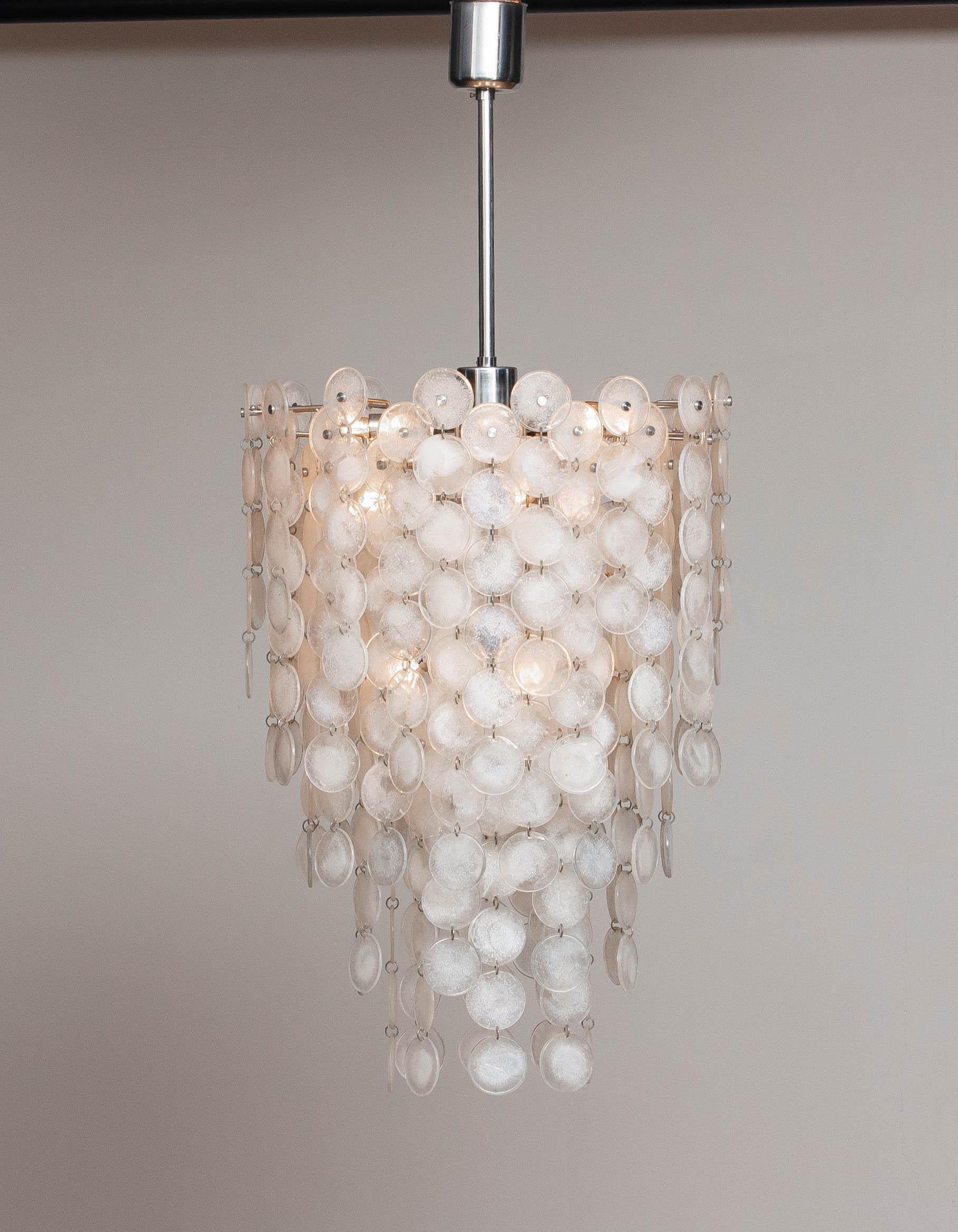 Modern 1960's Extra Large Italian Pulegoso White Art Glass Murano Glass Chandelier