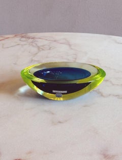 1960s Yellow and Blue Cenedese Oval Murano glass bowl
