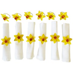 1960s Yellow and Orange Daffodil Flower Napkin Ring Holders