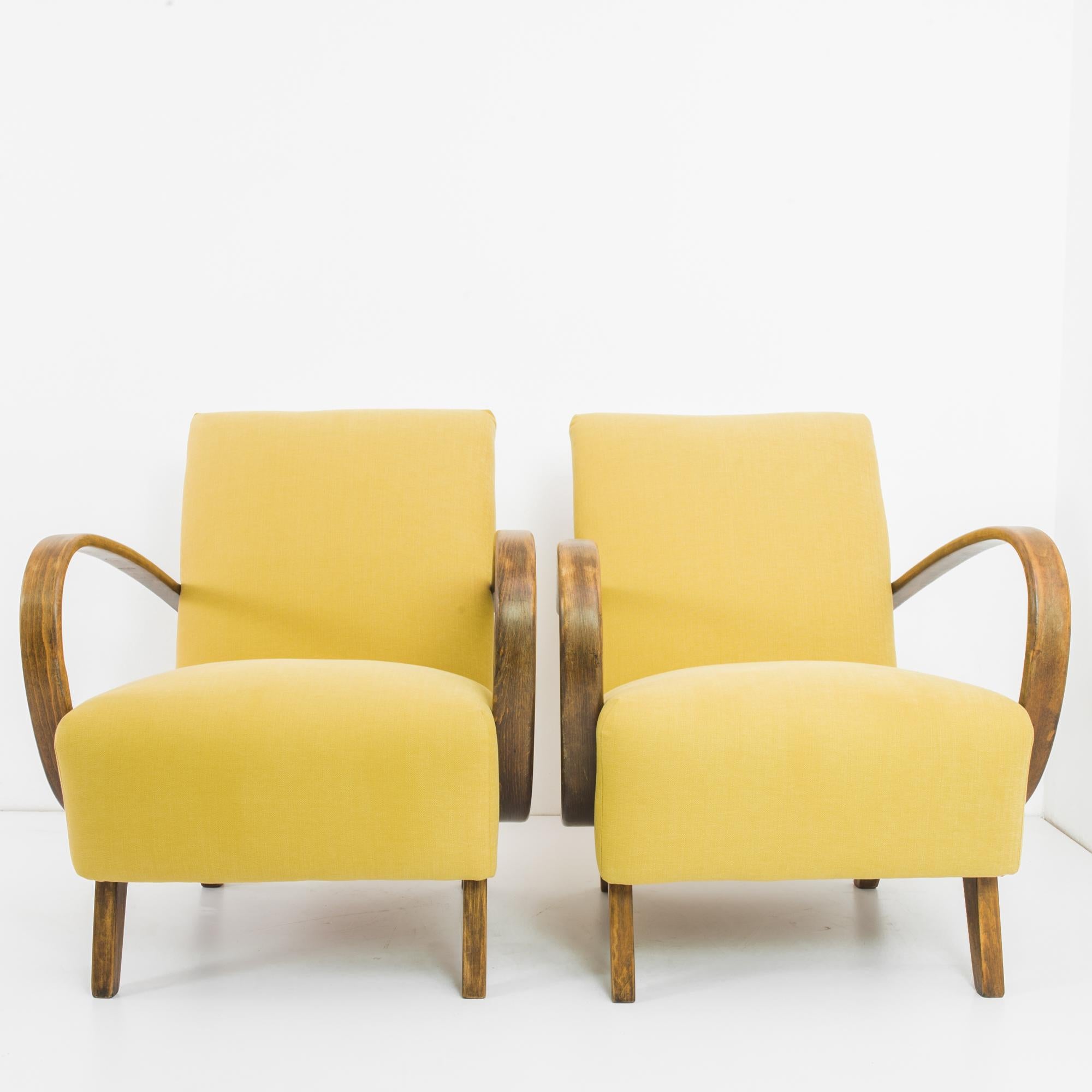 1960s Yellow Armchairs by J. Halabala, a Pair 3