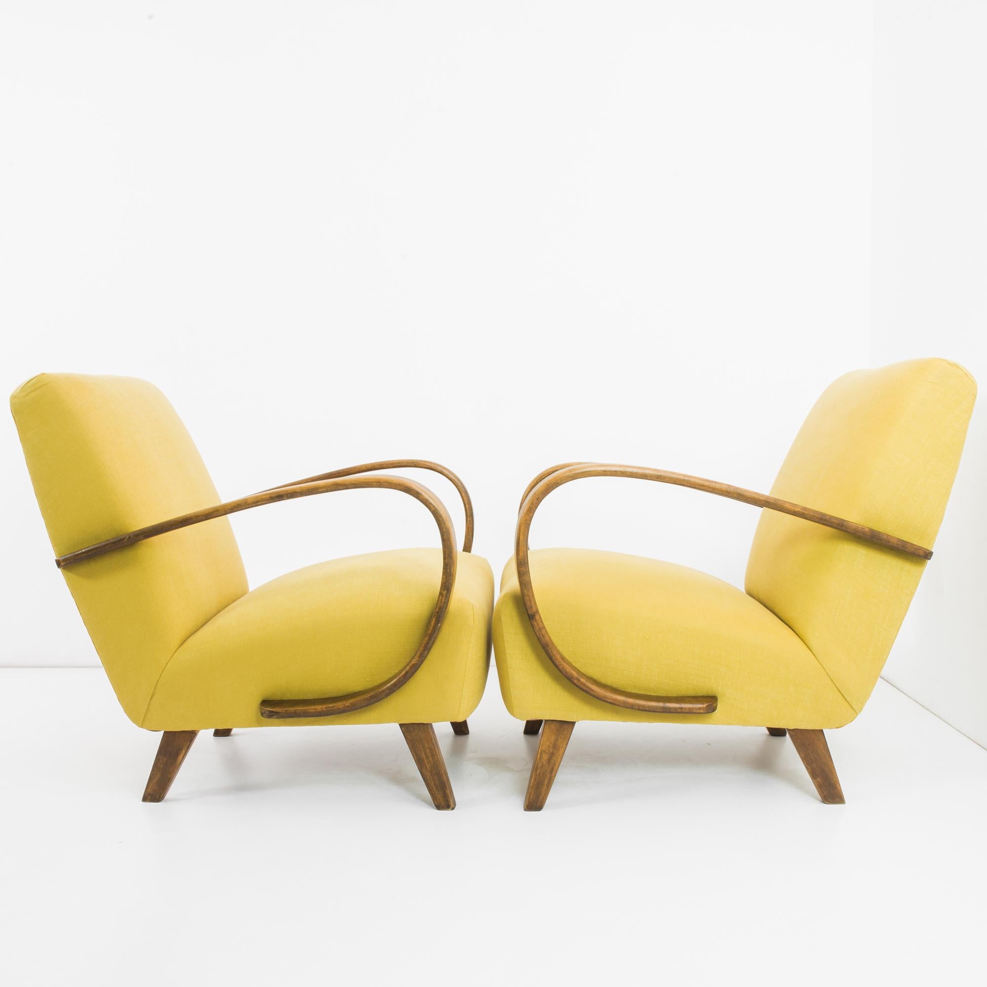 Mid-Century Modern 1960s Yellow Armchairs by J. Halabala, a Pair